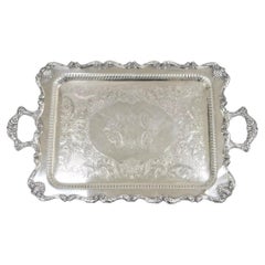 Vintage English Silver Mfg Large Victorian Ornate Silver Plated Serving Platter Tray