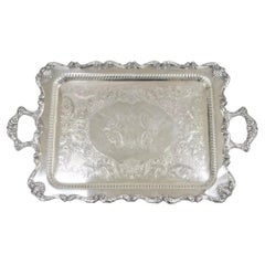 Bandeja de plata ornamentada victoriana grande de English Silver Mfg