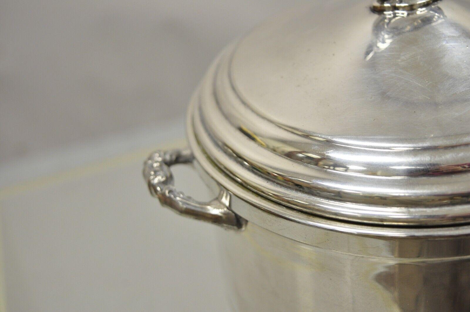 20th Century English Silver Mfg Mercury Glass Insulated Liner Lidded Silver Plate Ice Bucket
