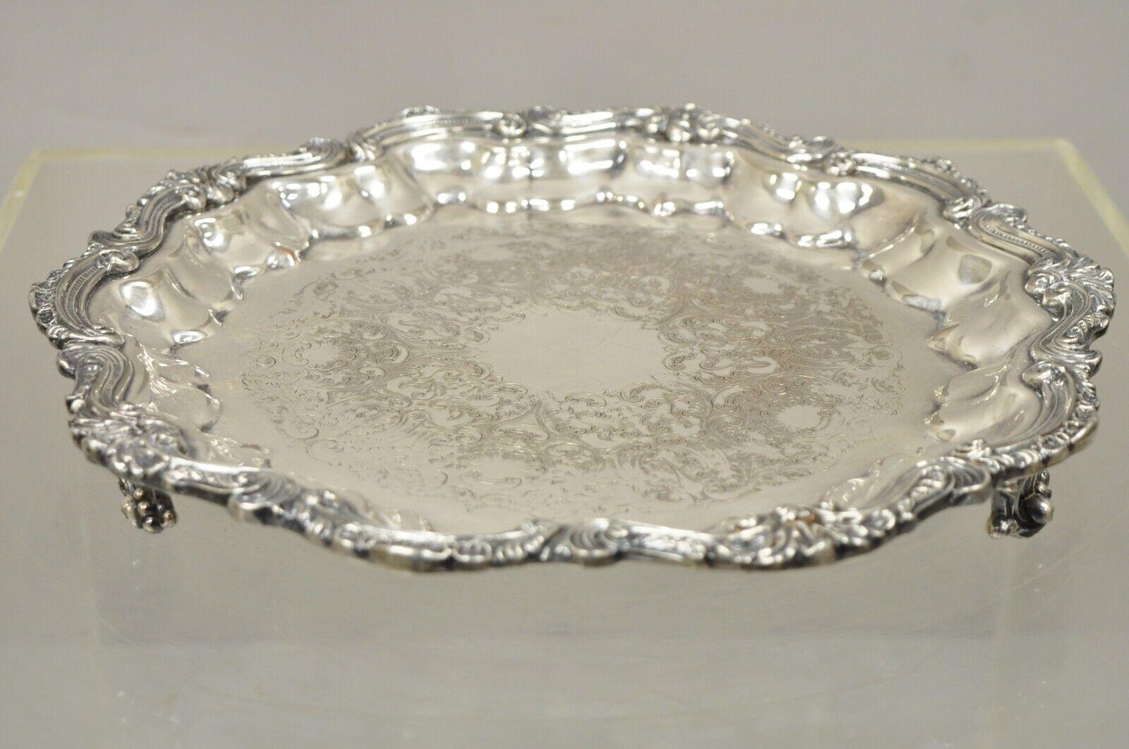 English Silver Mfg Scalloped Edge Regency Style Silver Plated Platter Tray 4