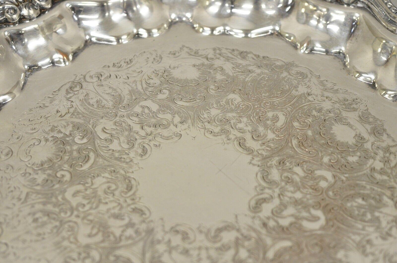 20th Century English Silver Mfg Scalloped Edge Regency Style Silver Plated Platter Tray