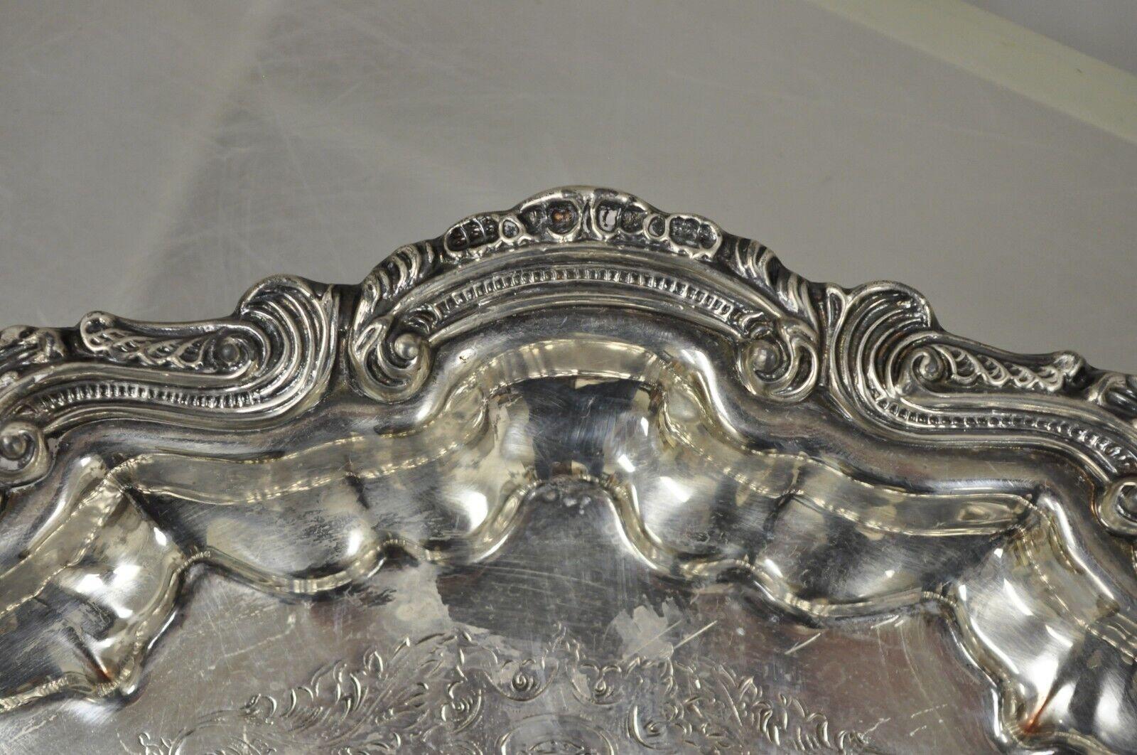 English Silver Mfg Scalloped Edge Regency Style Silver Plated Platter Tray 2