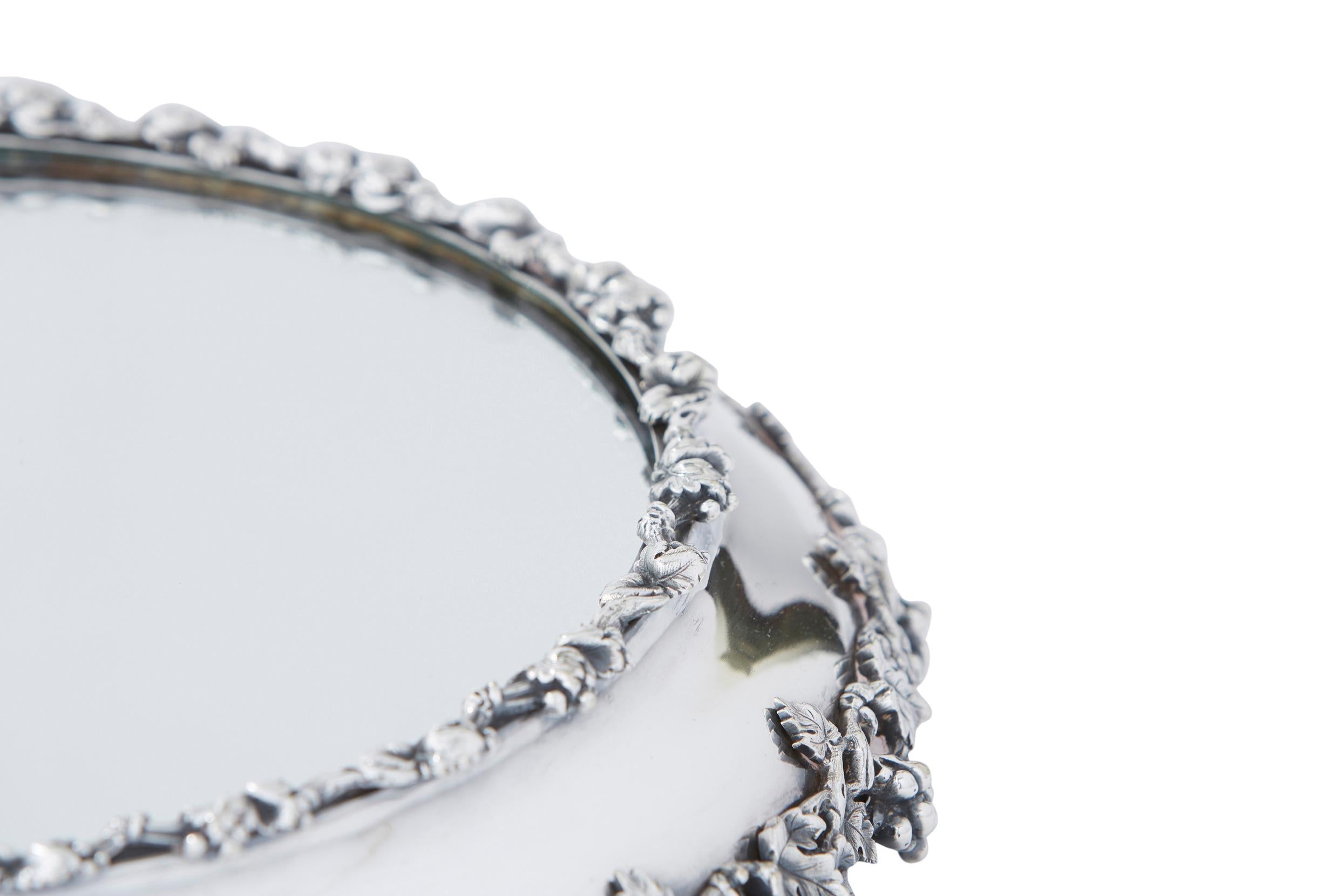 Hand-Crafted English Silver Mounted / Mirrored Vanity Tray