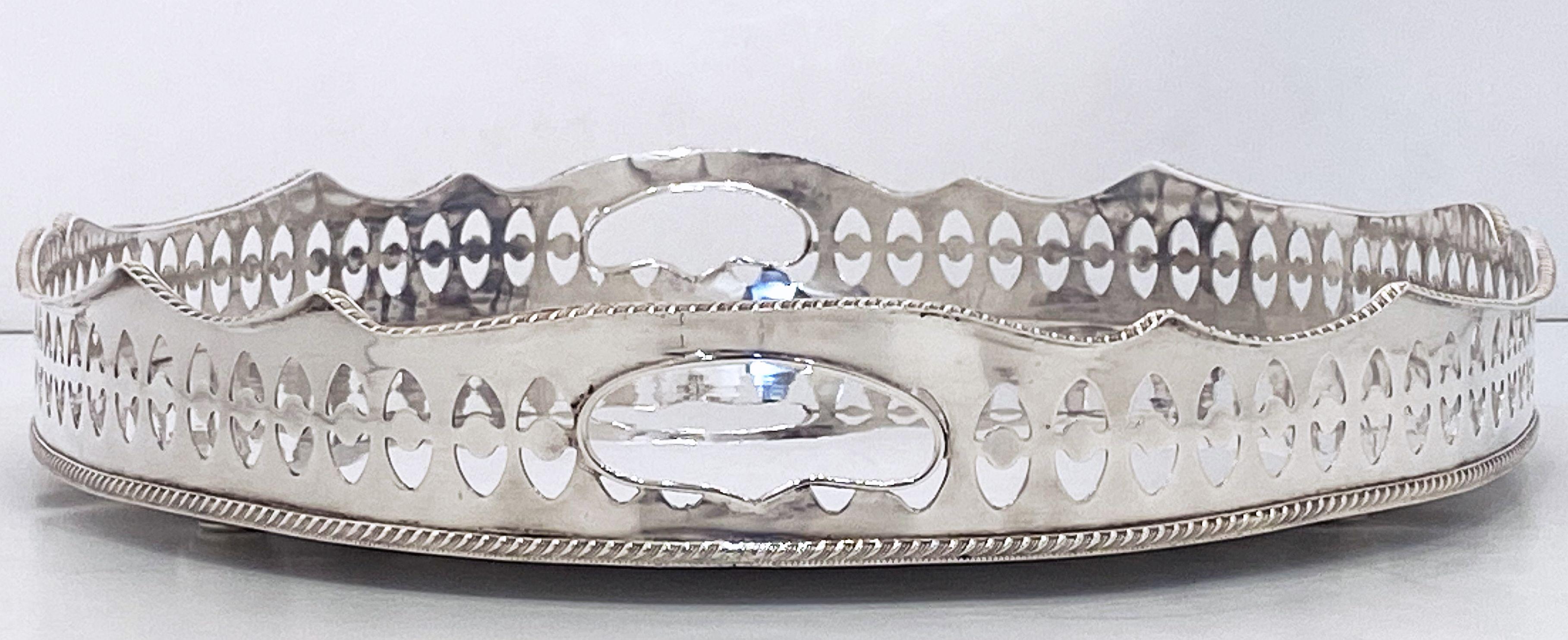 English Silver Oval Gallery Serving or Drinks Tray 6