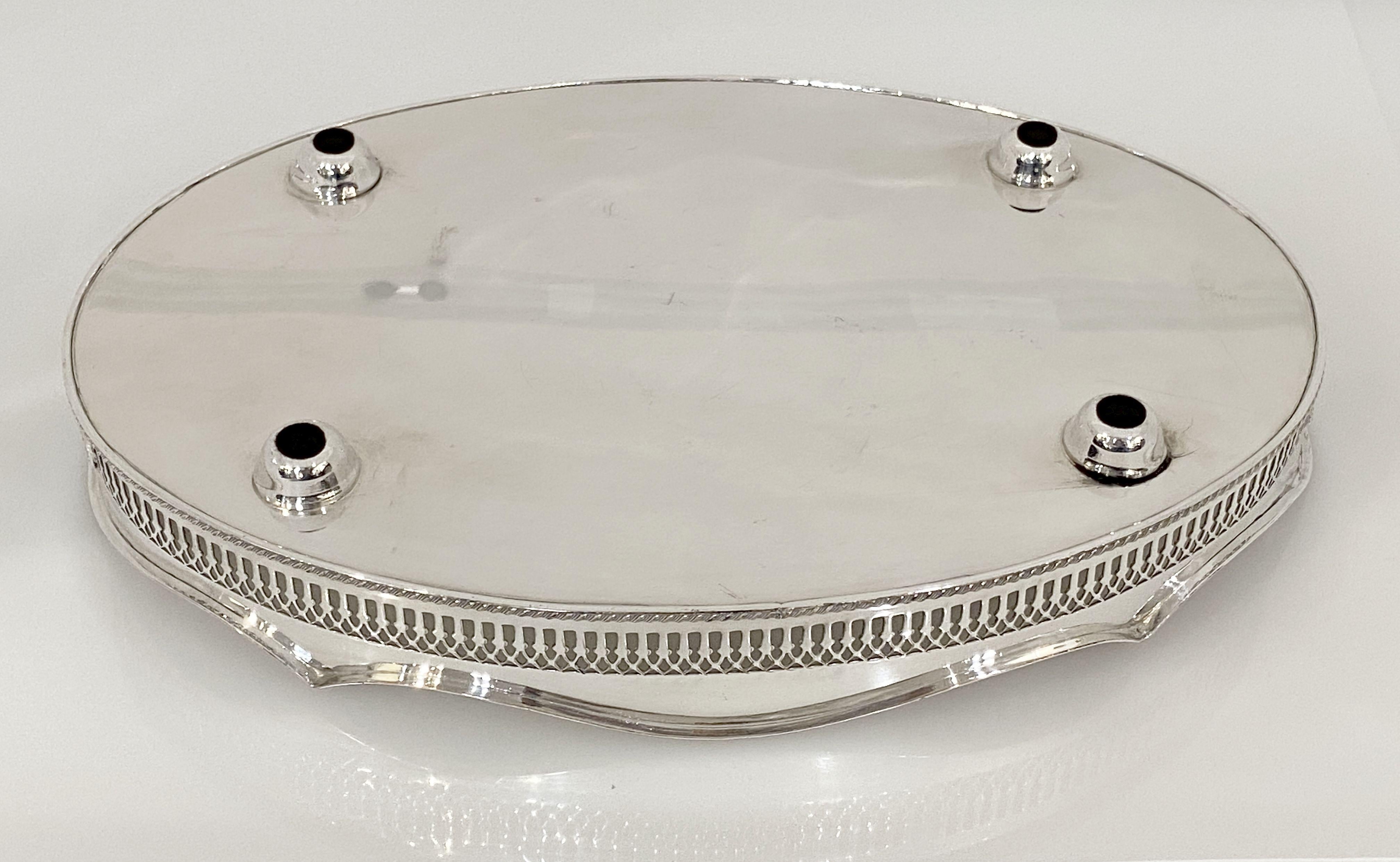 English Silver Oval Gallery Serving or Drinks Tray For Sale 6