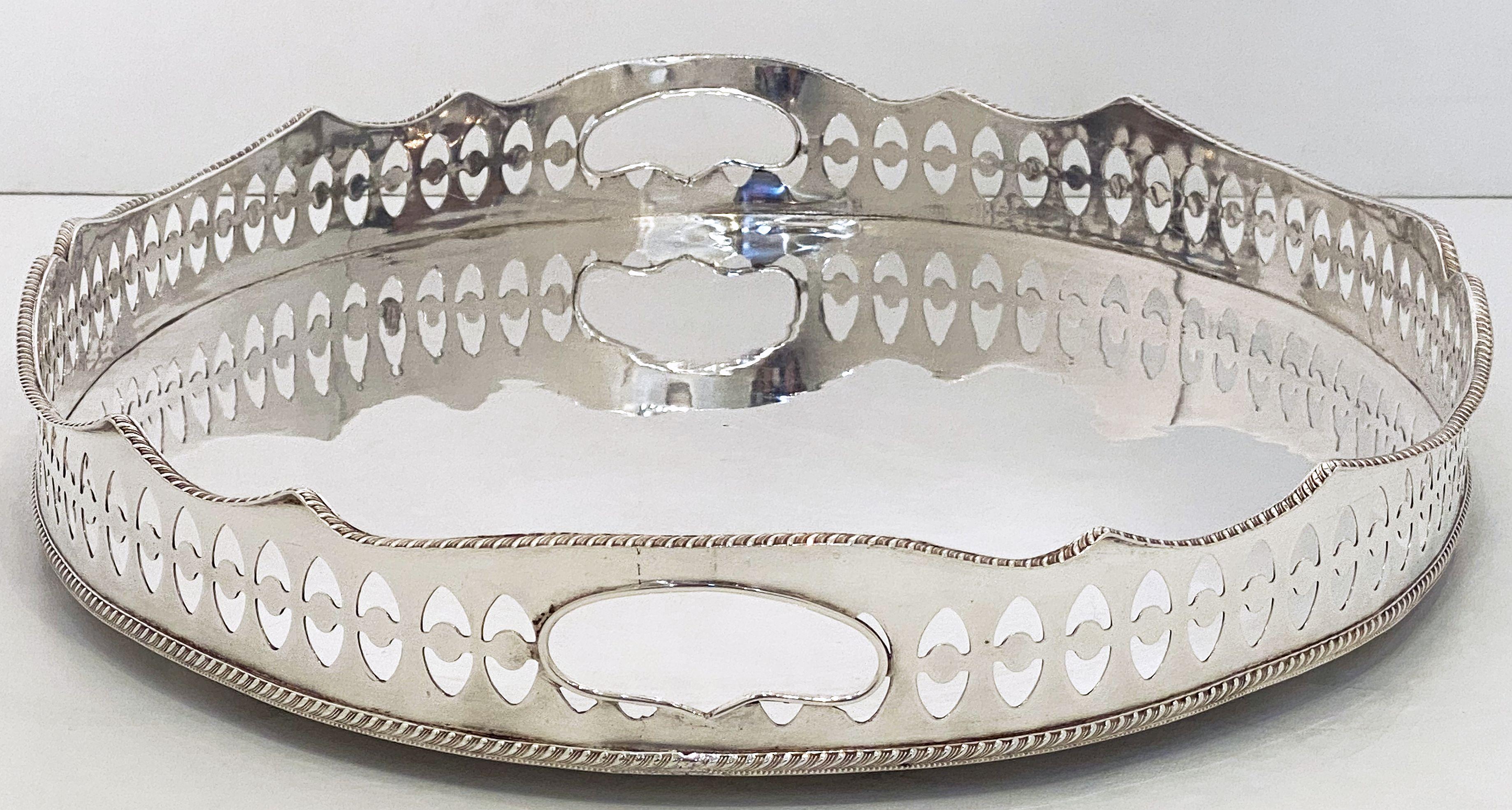 English Silver Oval Gallery Serving or Drinks Tray 7