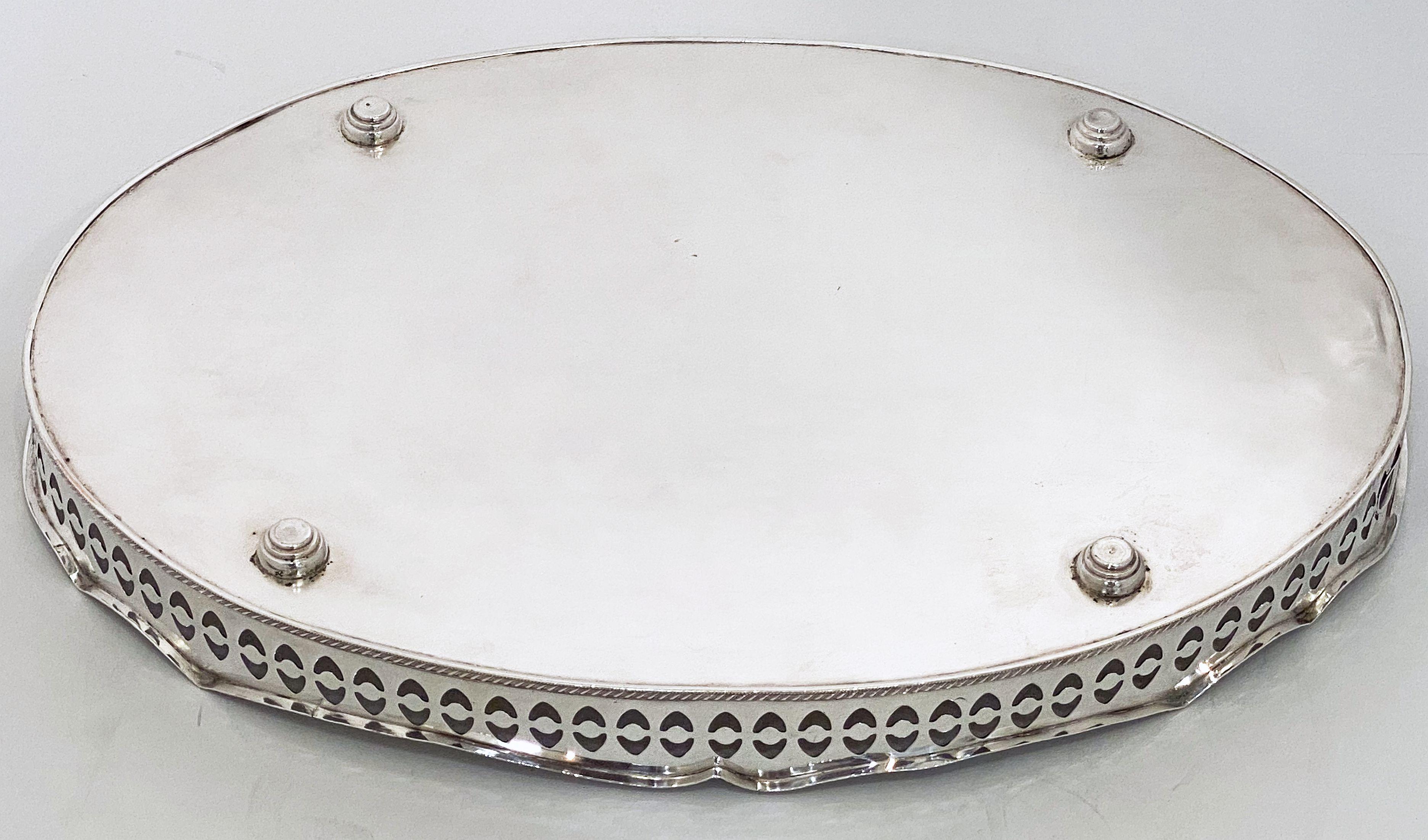 English Silver Oval Gallery Serving or Drinks Tray 8