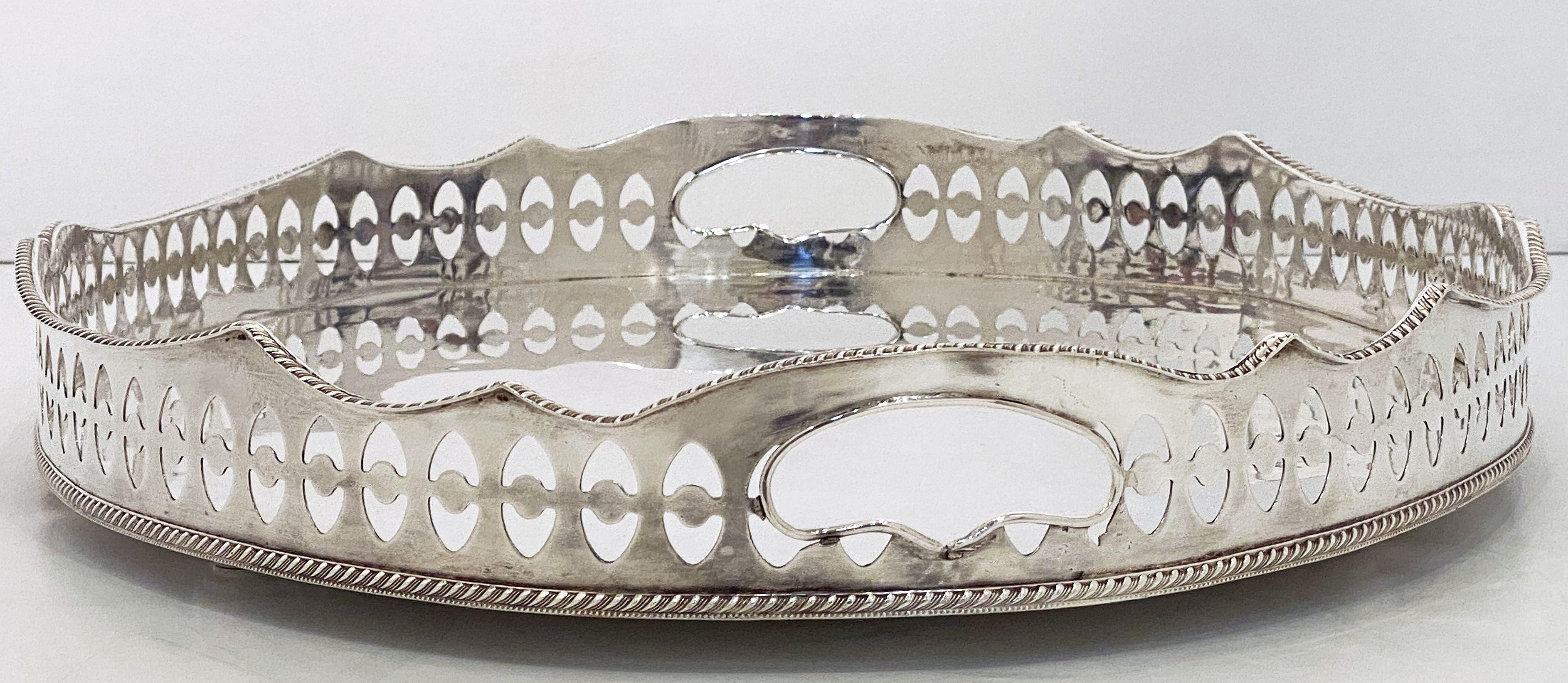 English Silver Oval Gallery Serving or Drinks Tray 1