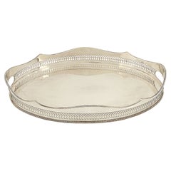 English Silver Oval Gallery Serving or Drinks Tray