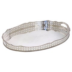 English Silver Oval Gallery Serving or Drinks Tray