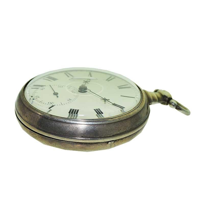 FACTORY / HOUSE: English Chain Driven
STYLE / REFERENCE: Pair Cased Pocket Watch
METAL / MATERIAL: Sterling Silver
CIRCA / YEAR: 1840's
DIMENSIONS / SIZE: Diameter 57mm
MOVEMENT / CALIBER: Key Winding / Diamond End Stone
DIAL / HANDS: Original Kiln