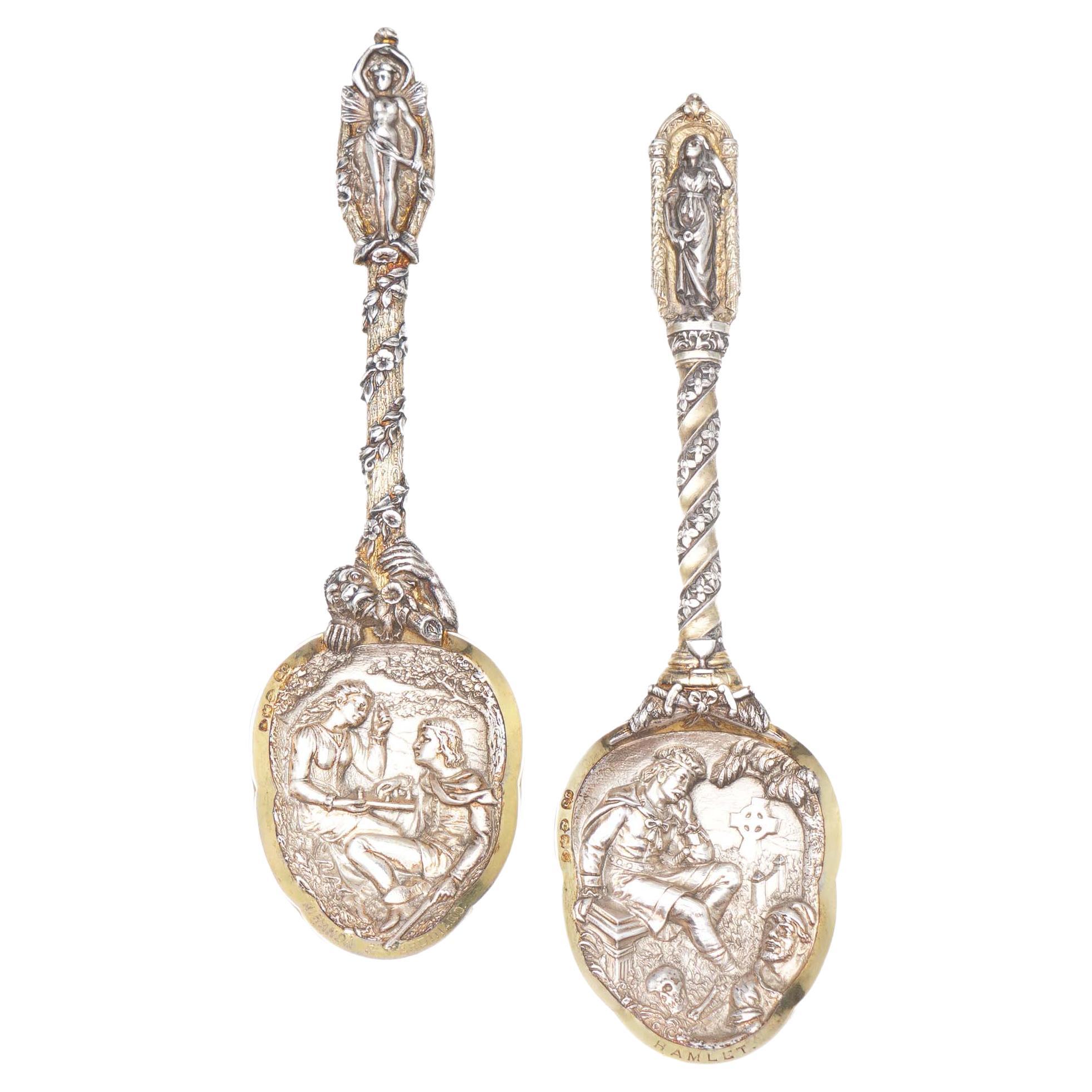 English Silver Pair of Spoons, London, 1891 by Charles Goodwin