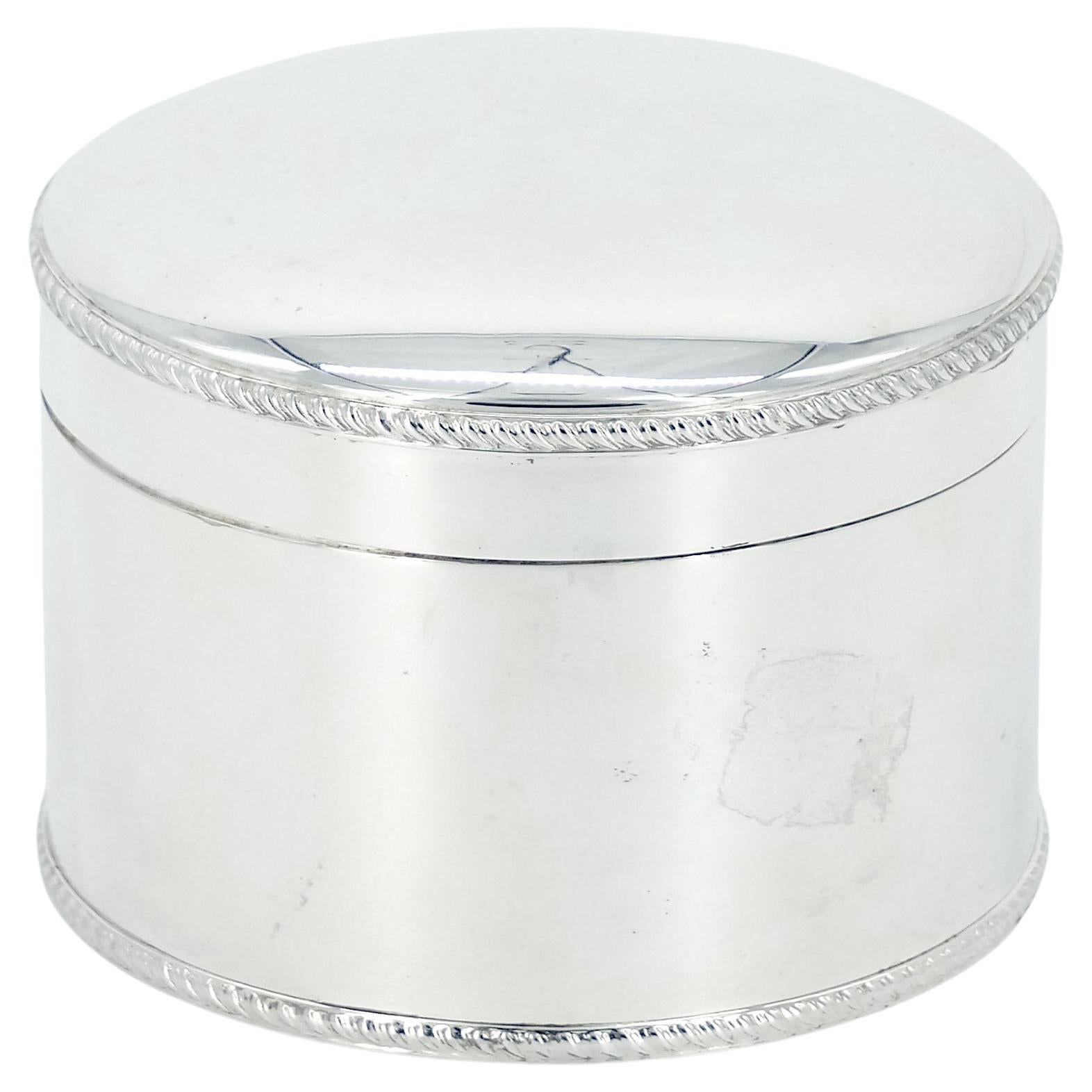 English Silver Plate Art Deco Style Round Shape Covered Cigarette Box For Sale