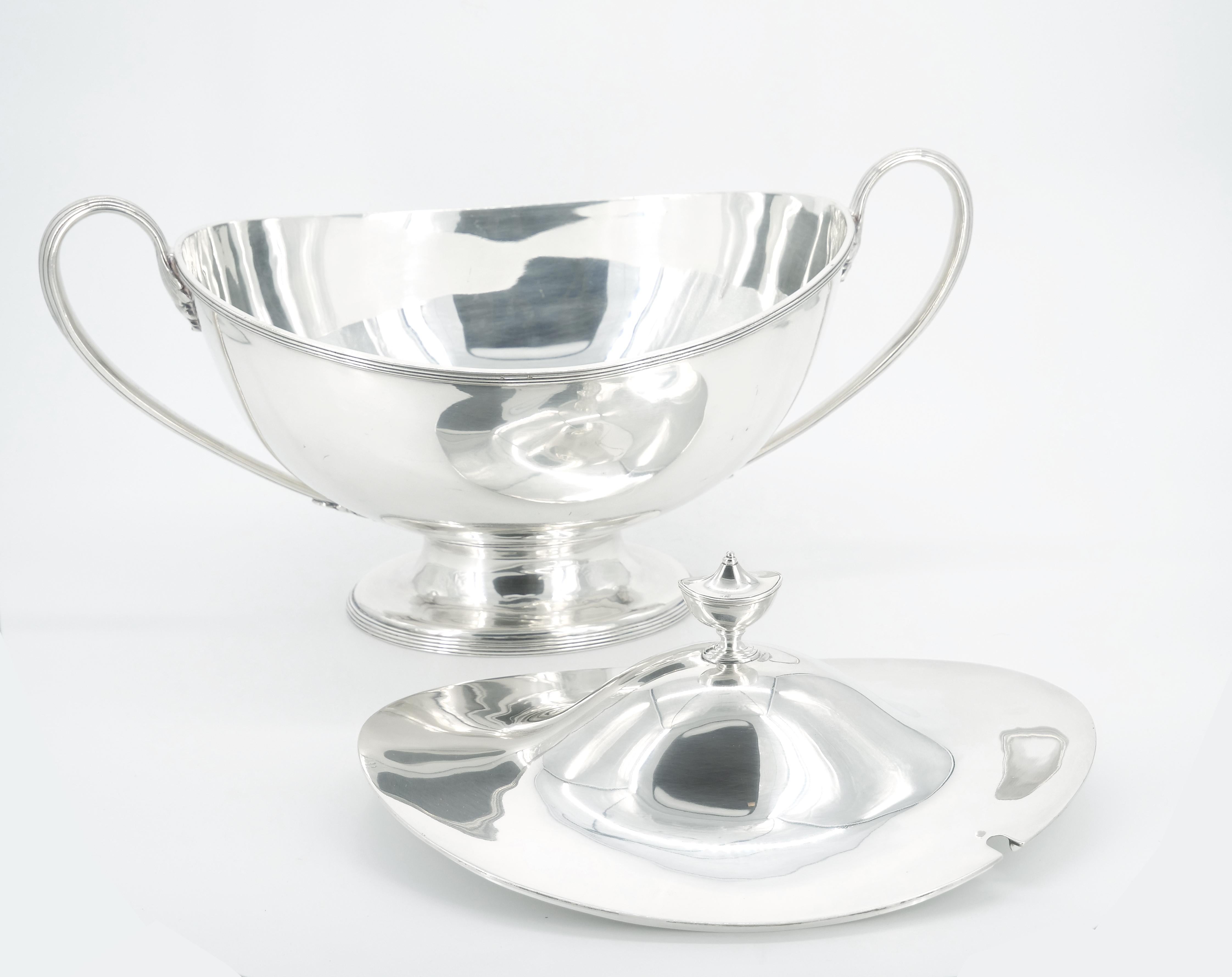 Georgian English Silver Plate Boat Shape Covered Tureen For Sale