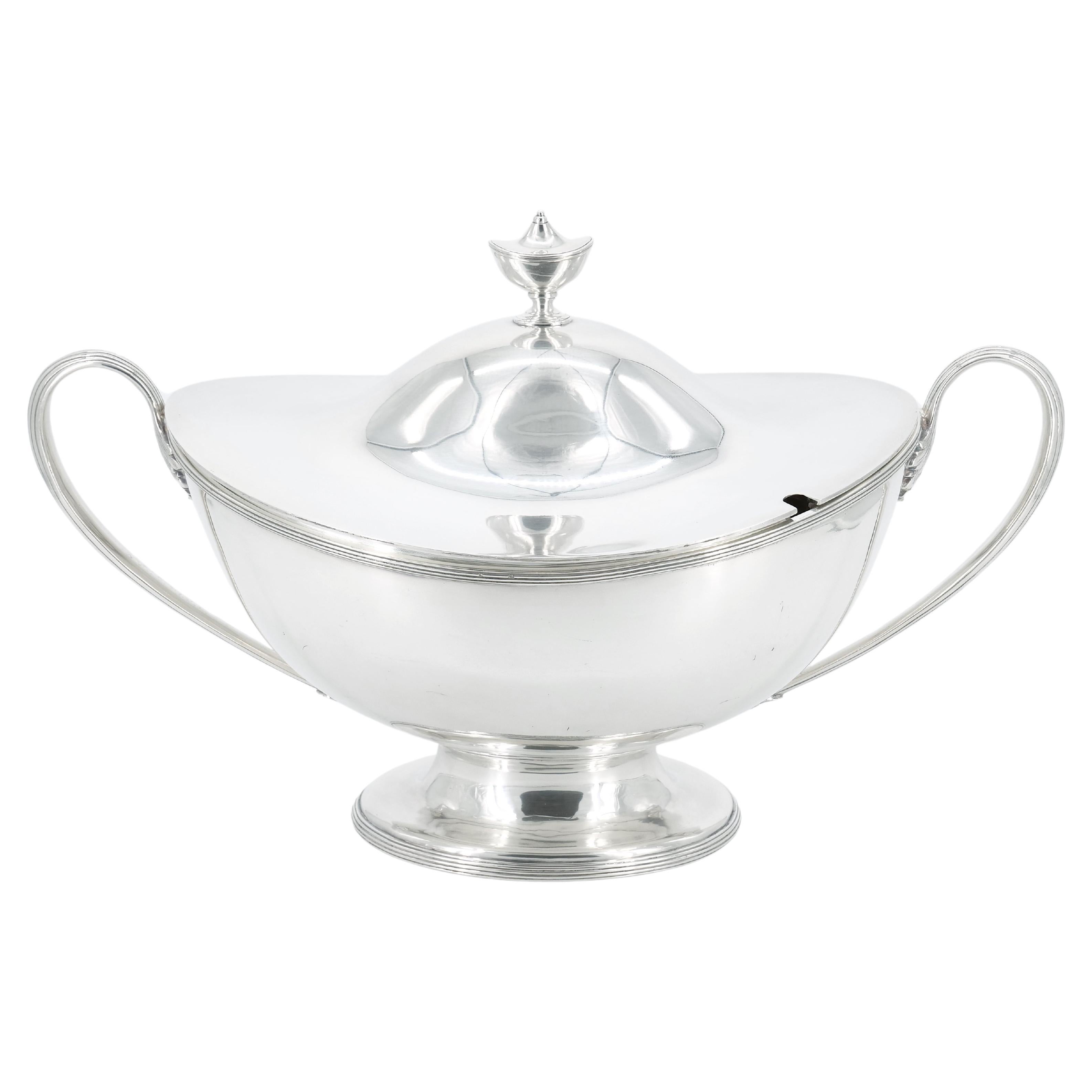English Silver Plate Boat Shape Covered Tureen For Sale