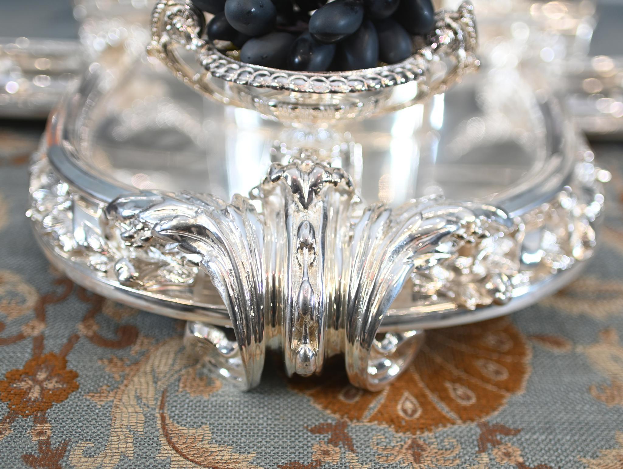English Silver Plate Centrepiece Monumental Platter Dish Epergne 1930 For Sale 3