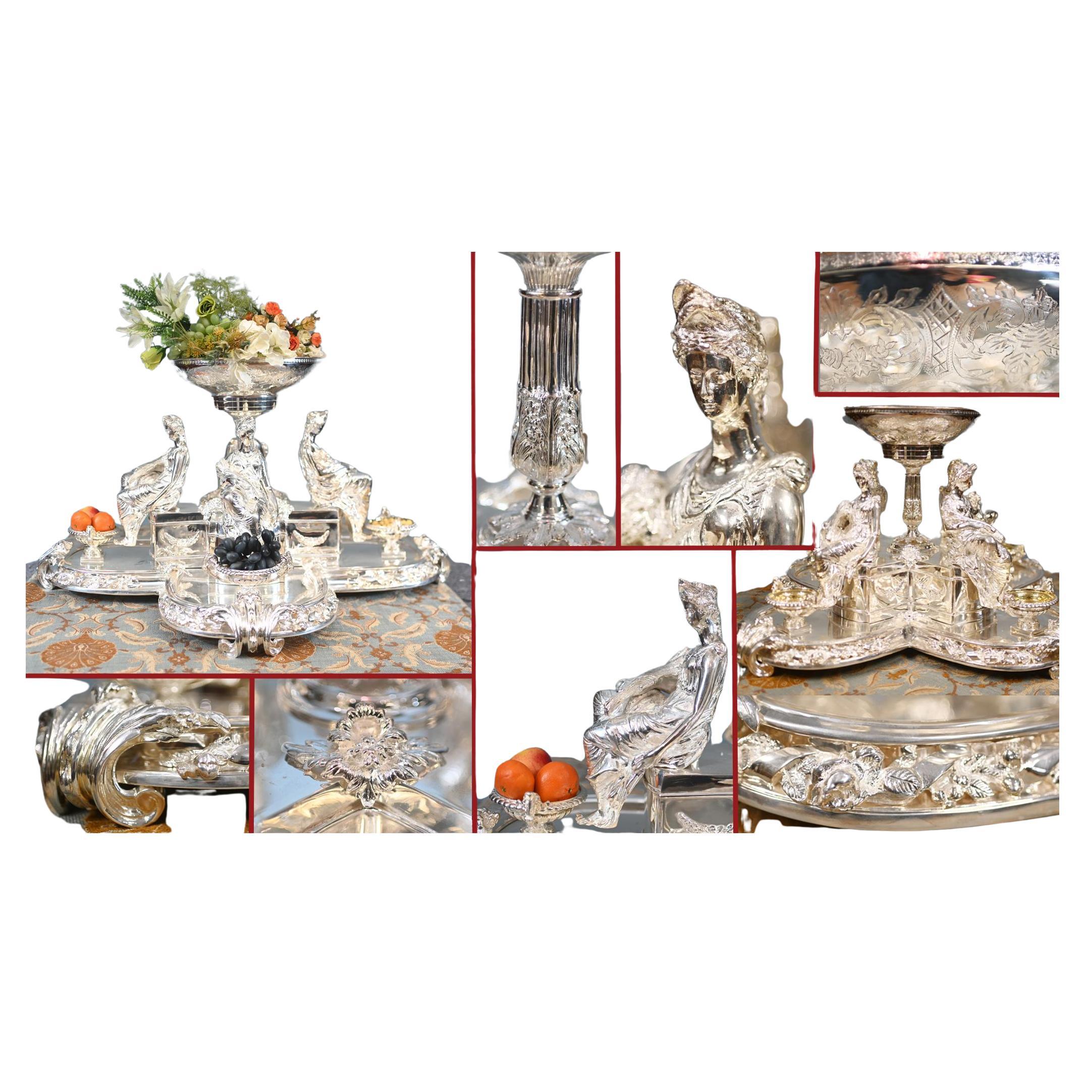 English Silver Plate Centrepiece Monumental Platter Dish Epergne 1930 For Sale