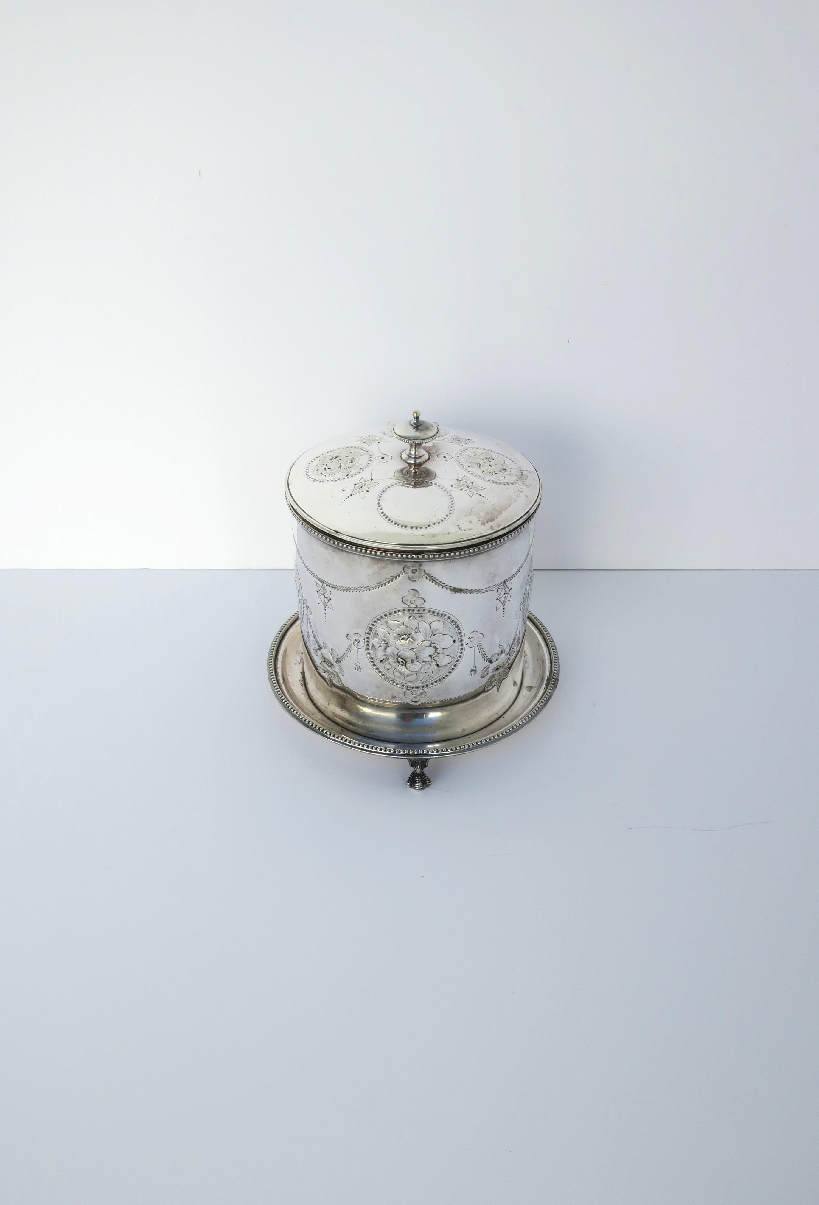 Empire English Silver Plate Covered Biscuit Box or Tea Caddy For Sale