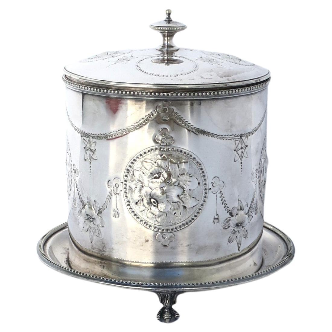 English Silver Plate Covered Biscuit Box or Tea Caddy For Sale