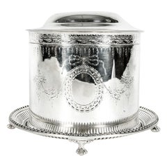 Antique English Silver Plate Covered Biscuit Box / Tea Caddy