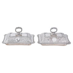 English Silver Plate Covered Pair Entree Dishes