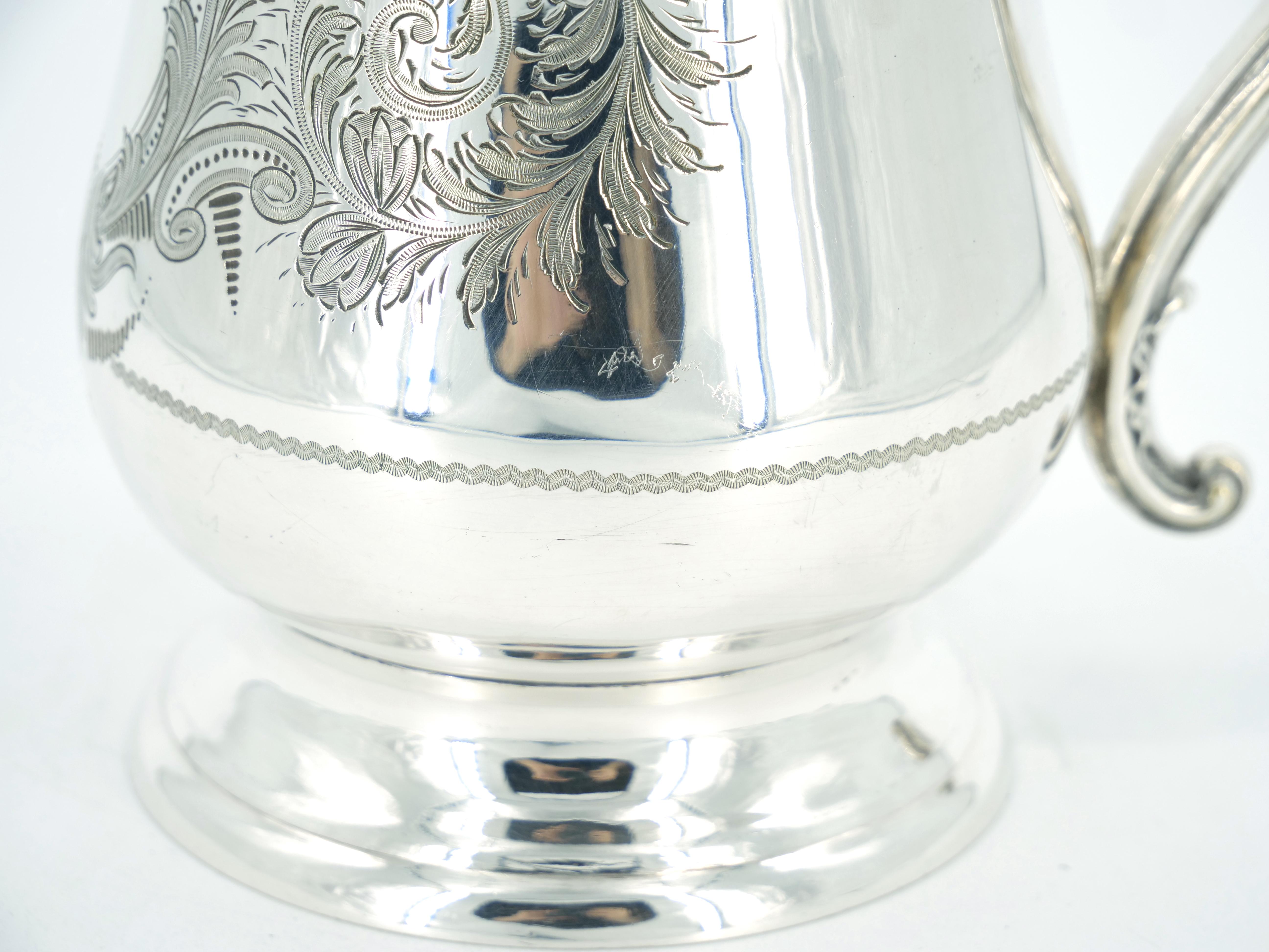 English Silver Plate Engraved Exterior Queen Anne Tankard For Sale 5
