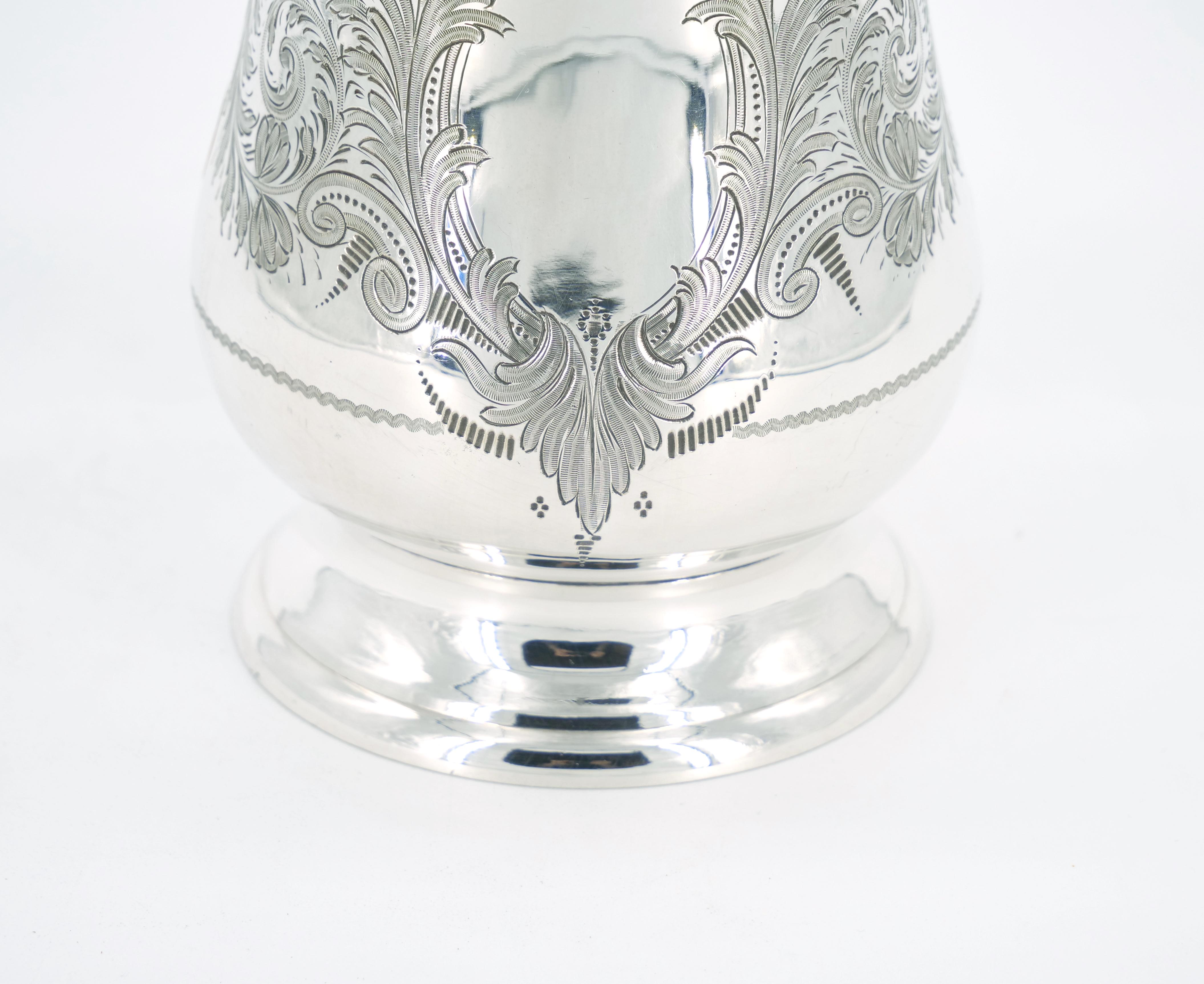 English Silver Plate Engraved Exterior Queen Anne Tankard For Sale 7