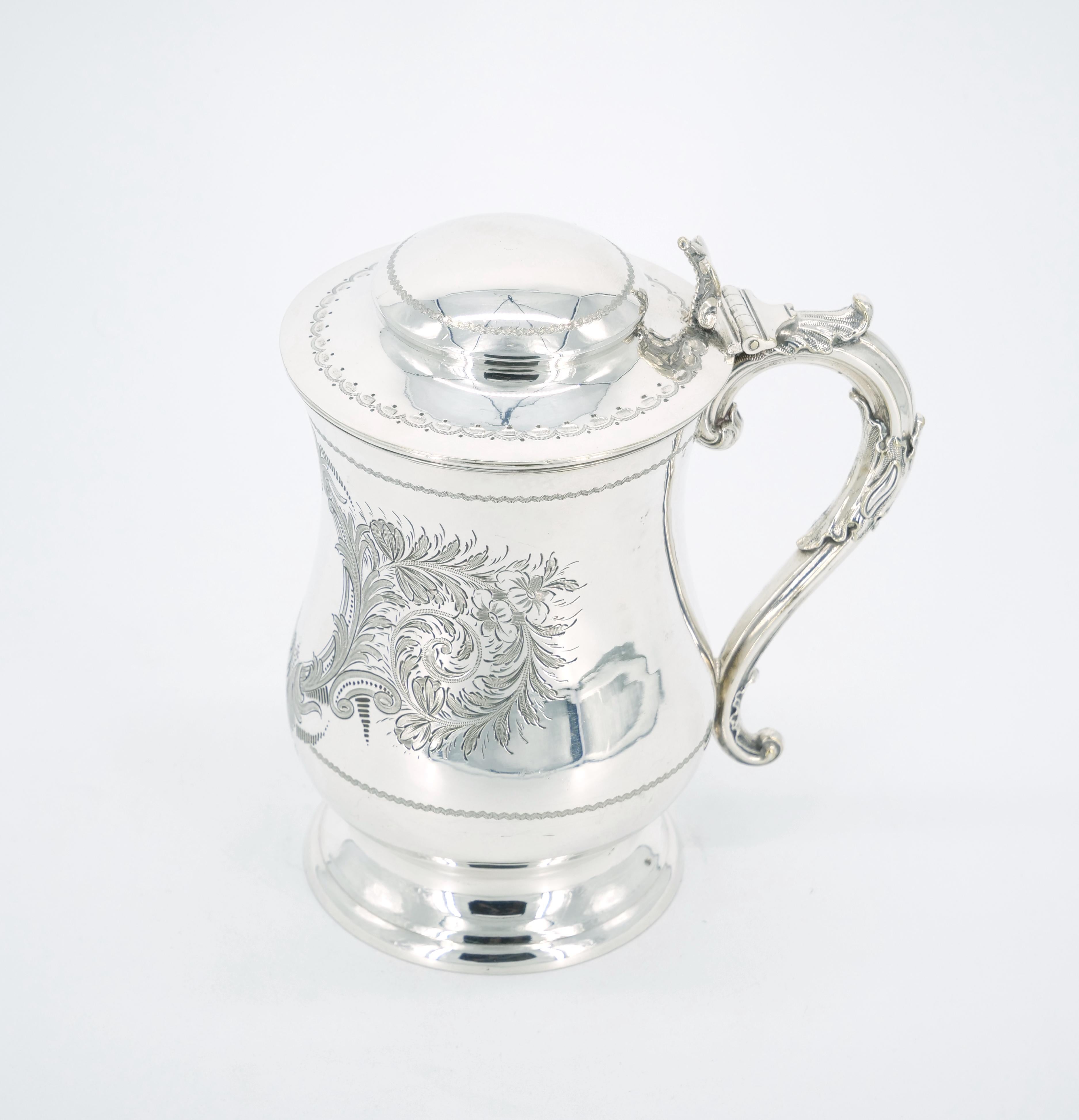 Englisch Silber Plate graviert Außen Queen Anne Tankard im Angebot 6