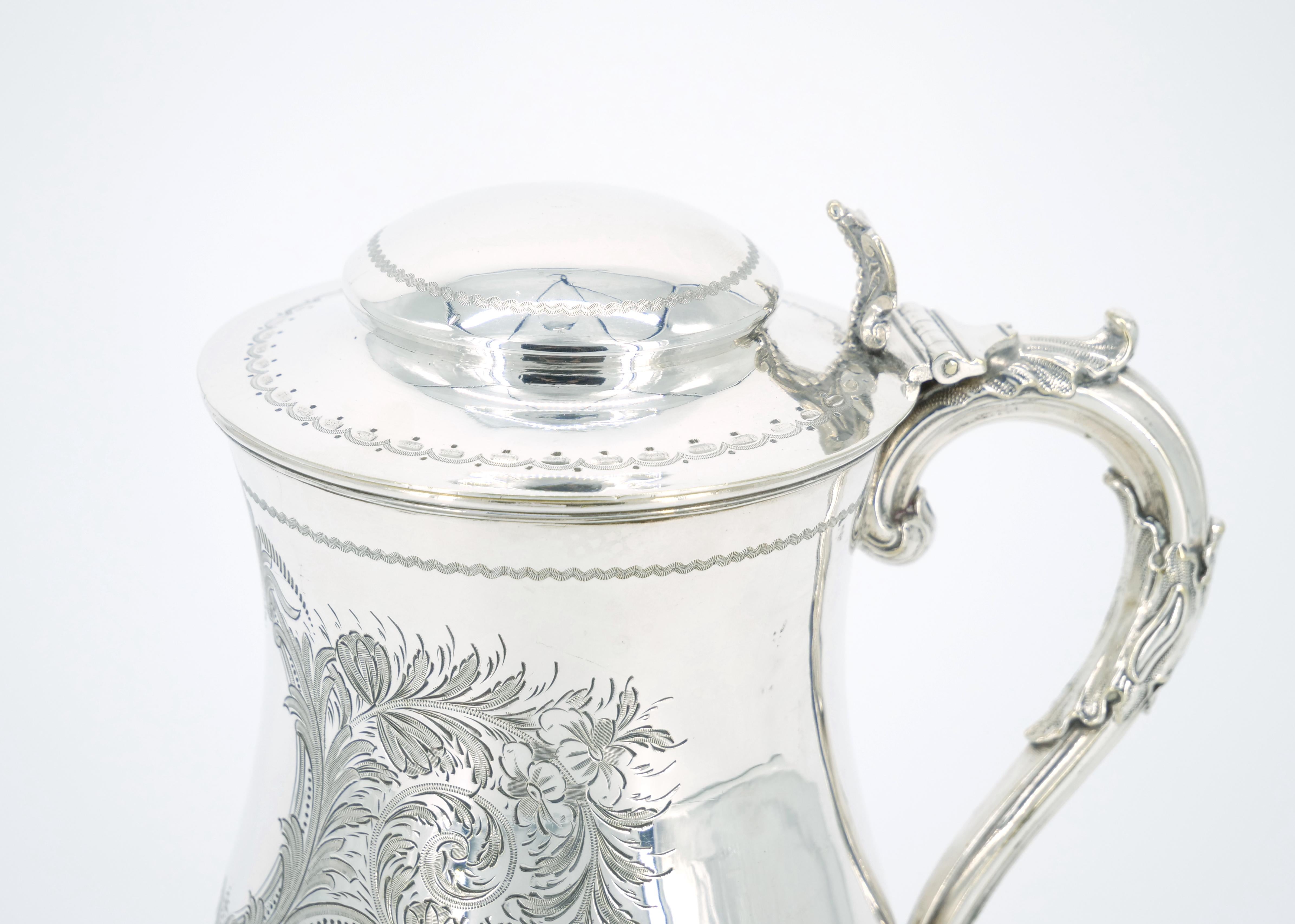 English Silver Plate Engraved Exterior Queen Anne Tankard For Sale 1