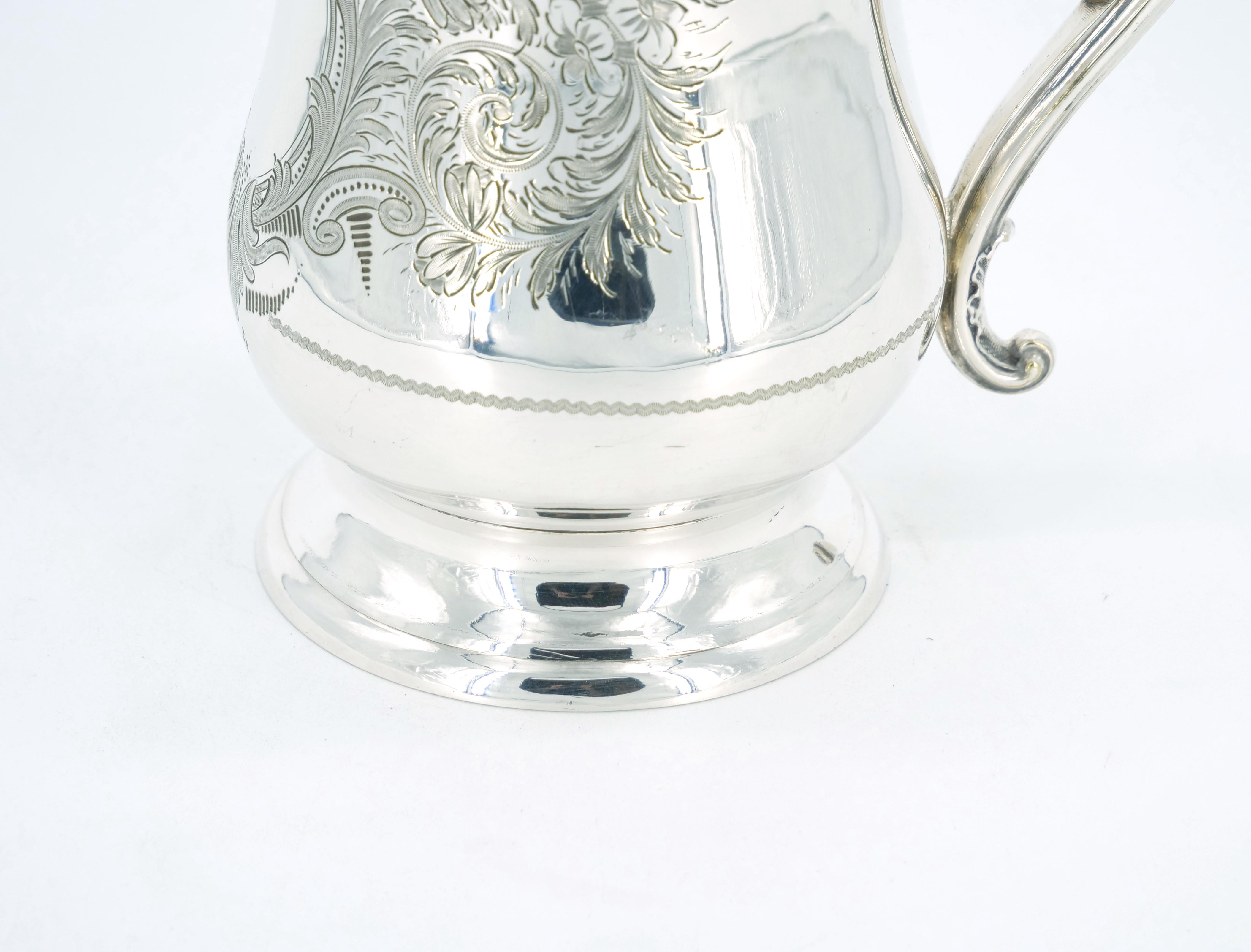 English Silver Plate Engraved Exterior Queen Anne Tankard For Sale 2