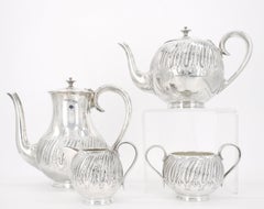 English Silver Plate / Exterior Engraved Decorations Four Piece Tea & Coffee Set