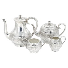 English Silver Plate / Exterior Engraved Decorations Four Piece Tea & Coffee Set