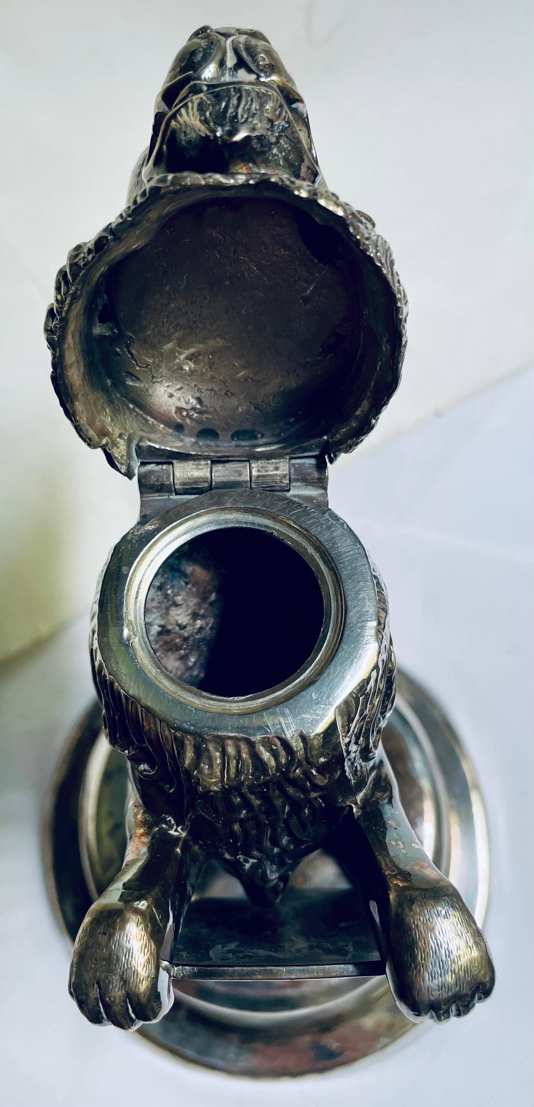Englisch Silber Platte figuralen Löwen Tintenfass Halter im Angebot 11