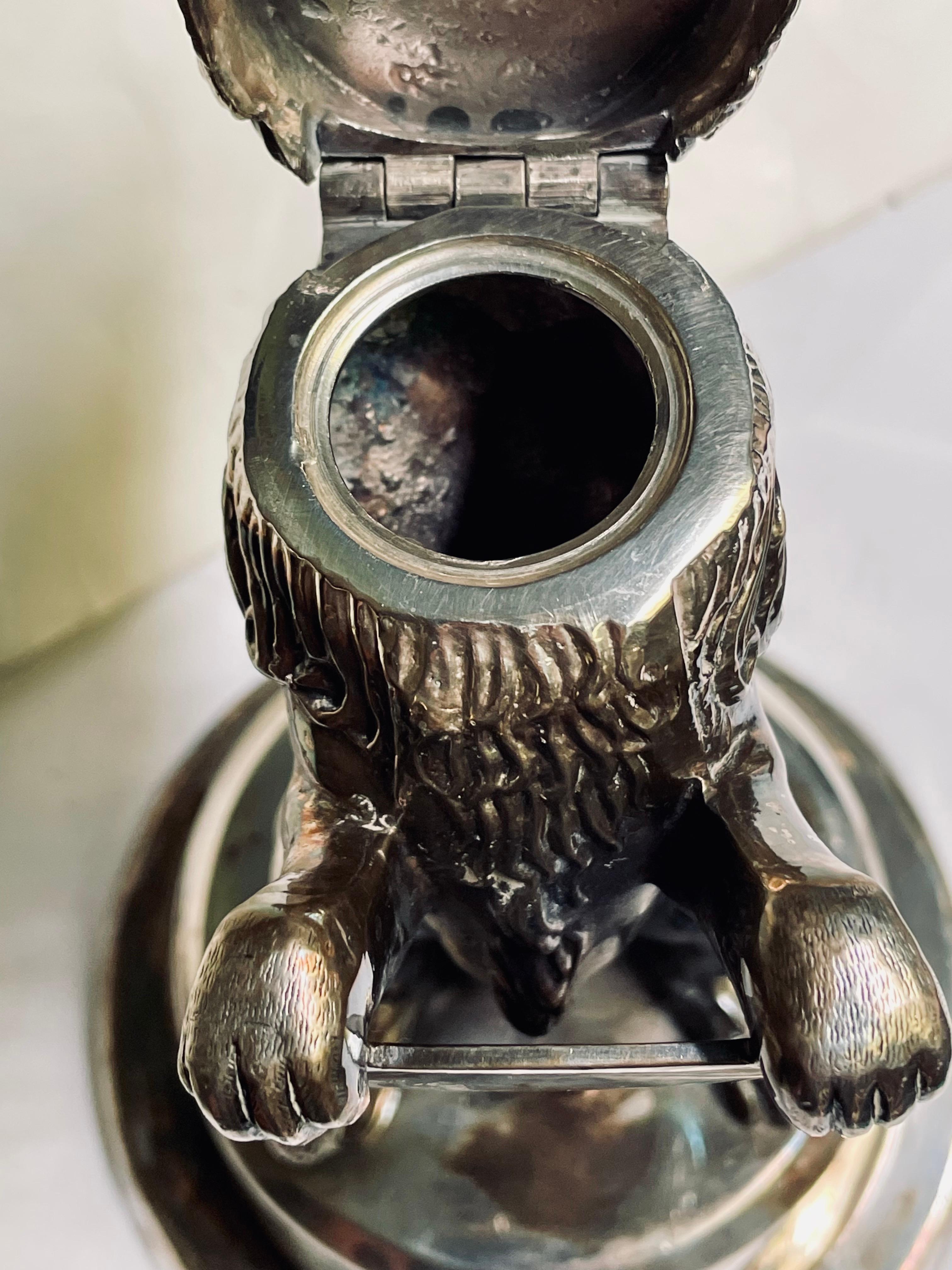 Englisch Silber Platte figuralen Löwen Tintenfass Halter im Angebot 10
