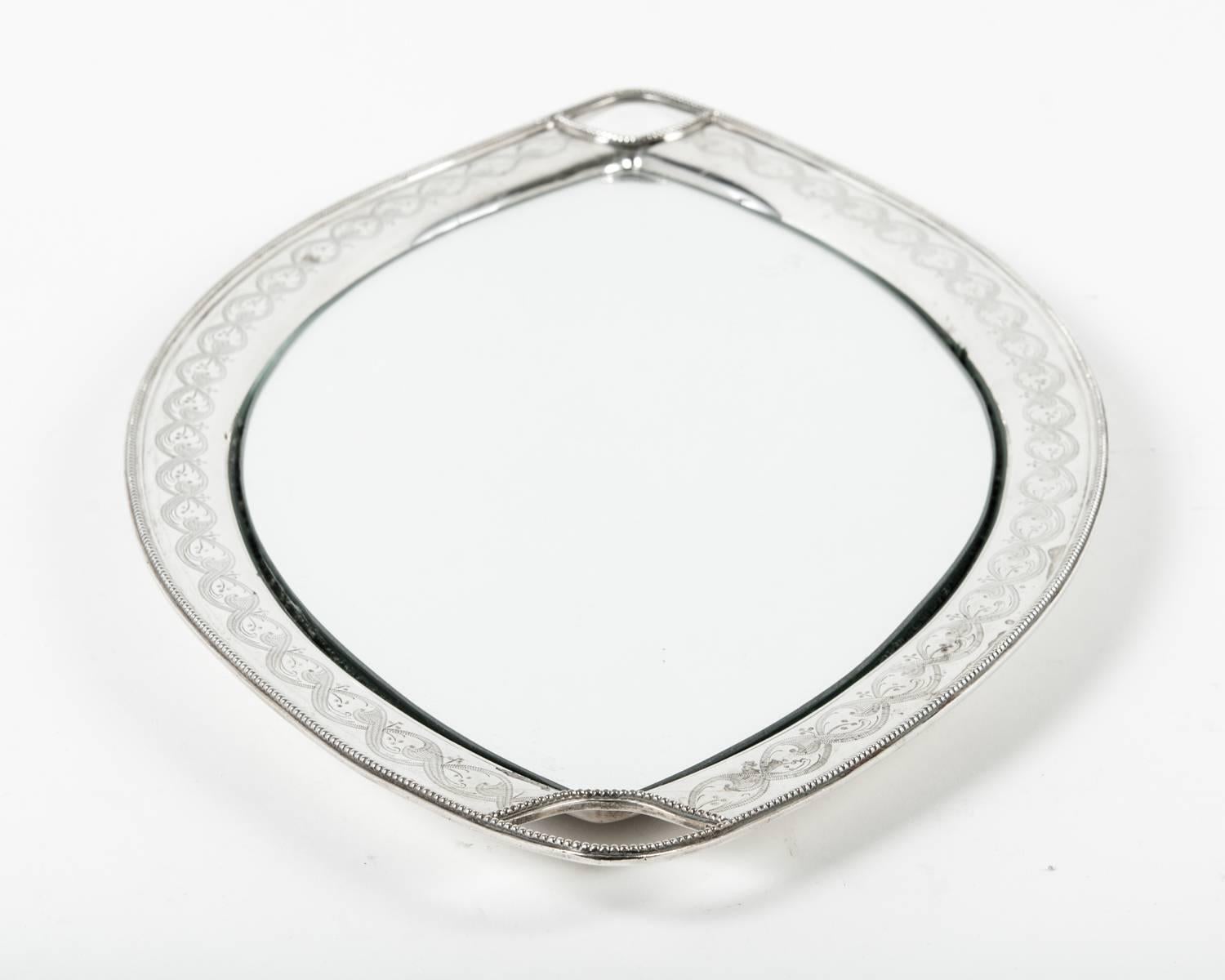 English Silver Plate Footed Oval Tray or Mirror Insert In Good Condition In Tarry Town, NY