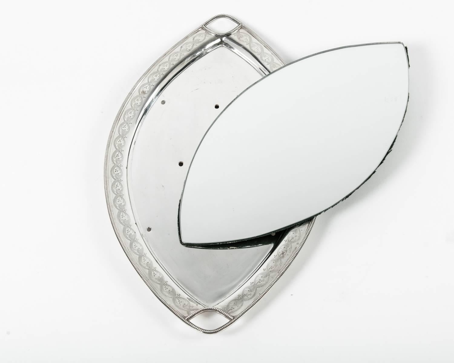 19th Century English Silver Plate Footed Oval Tray or Mirror Insert