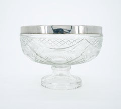 English Silver Plate Framed Top / Cut Glass Footed Serving Bowl