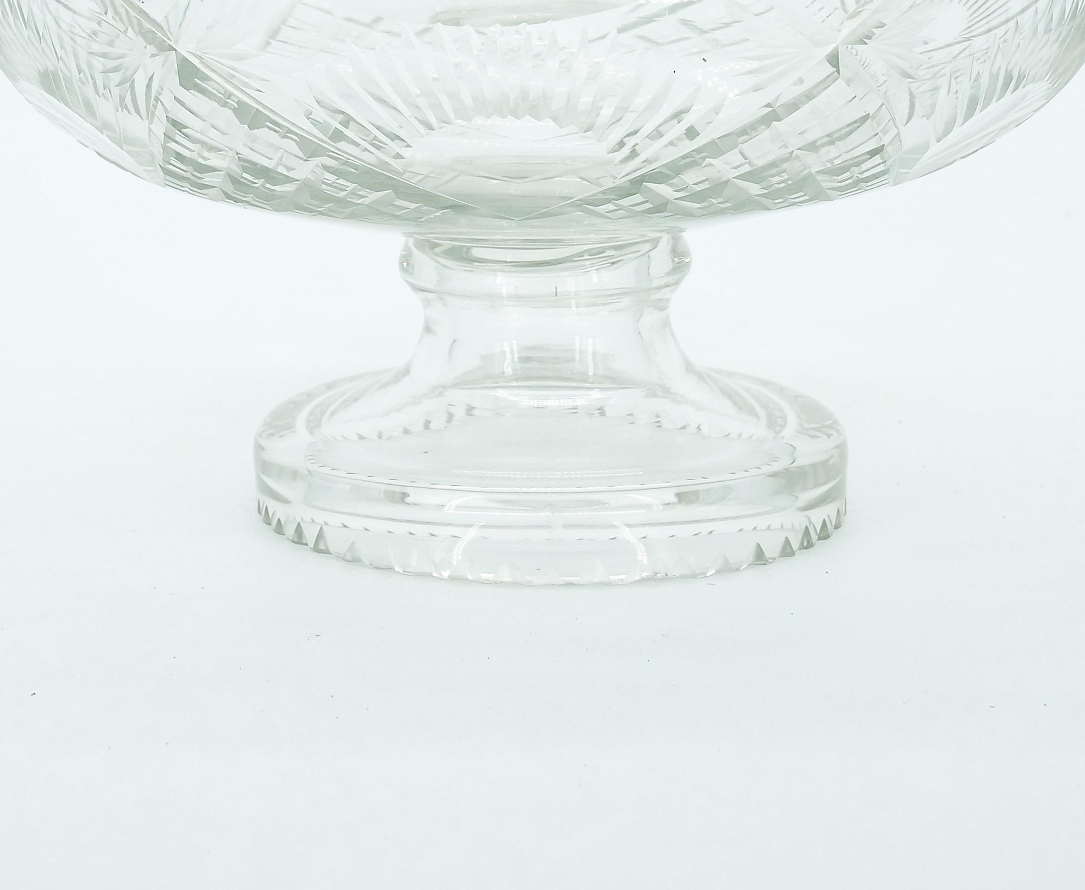 Engraved English Silver Plate Framed Top / Cut Glass Footed Serving Bowl For Sale