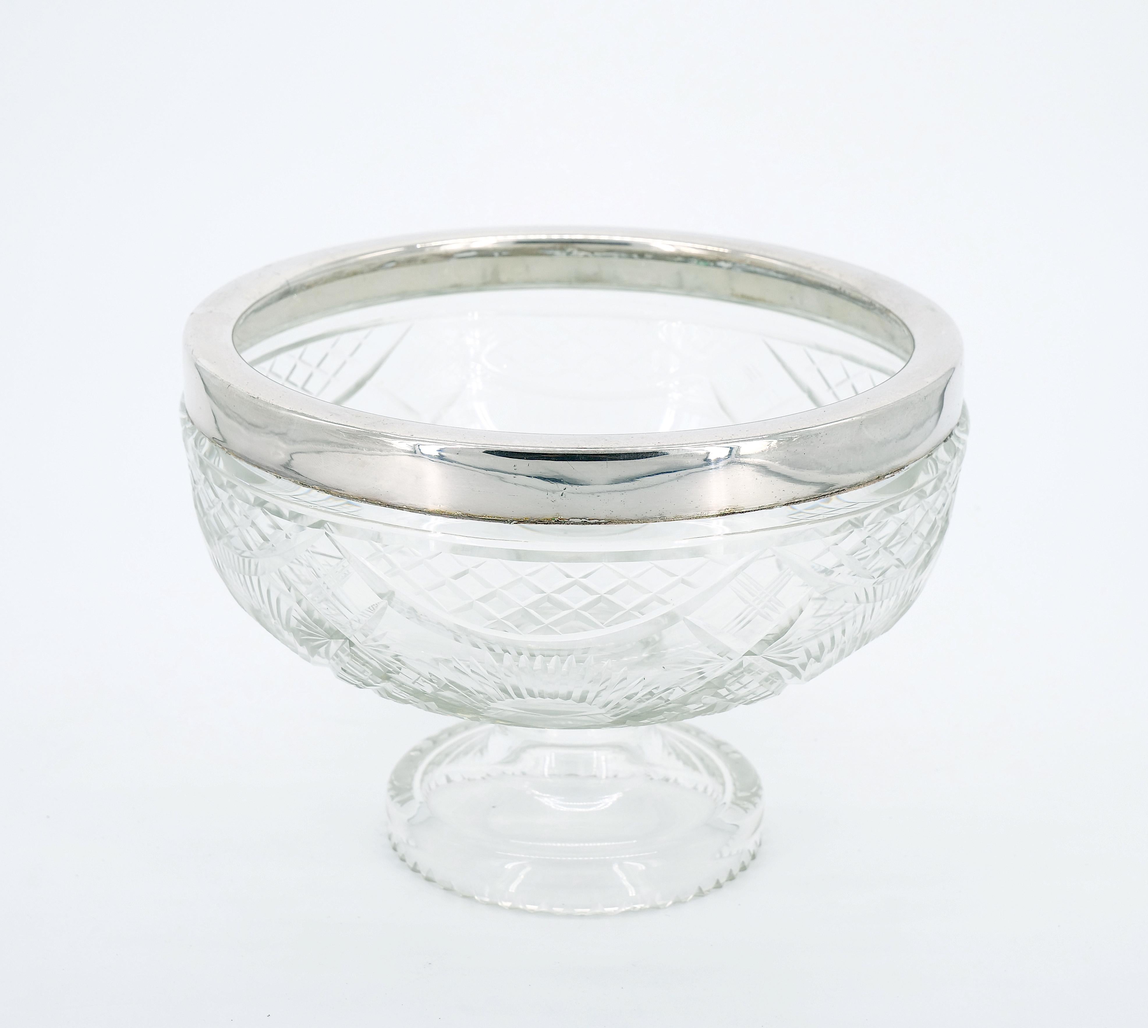 English Silver Plate Framed Top / Cut Glass Footed Serving Bowl For Sale 4