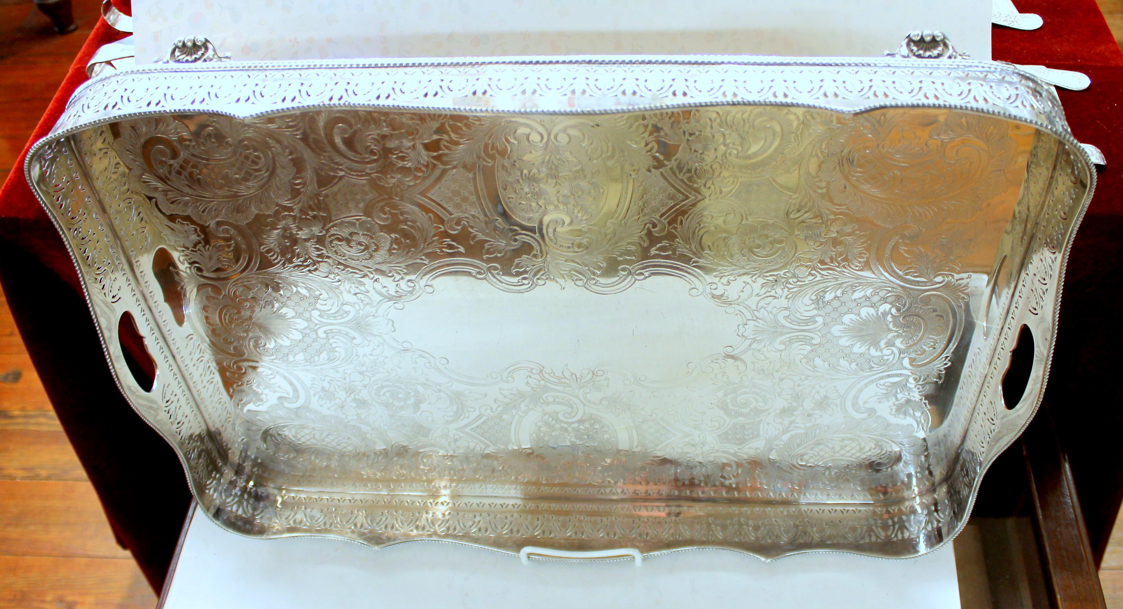 English Silver Plate Pierced Border Rectangular Gallery Tray, Ellis Silver Co. 9