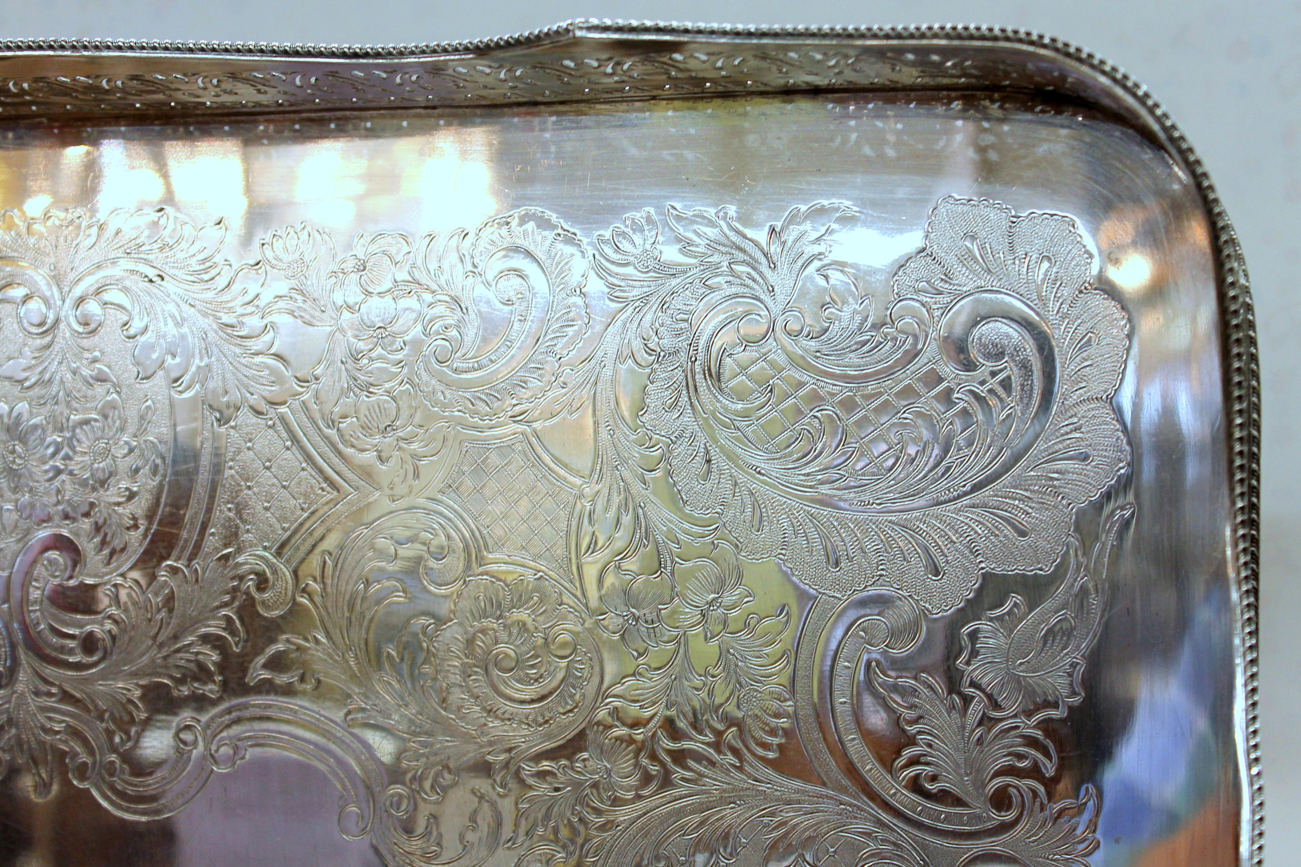 English Silver Plate Pierced Border Rectangular Gallery Tray, Ellis Silver Co. 11