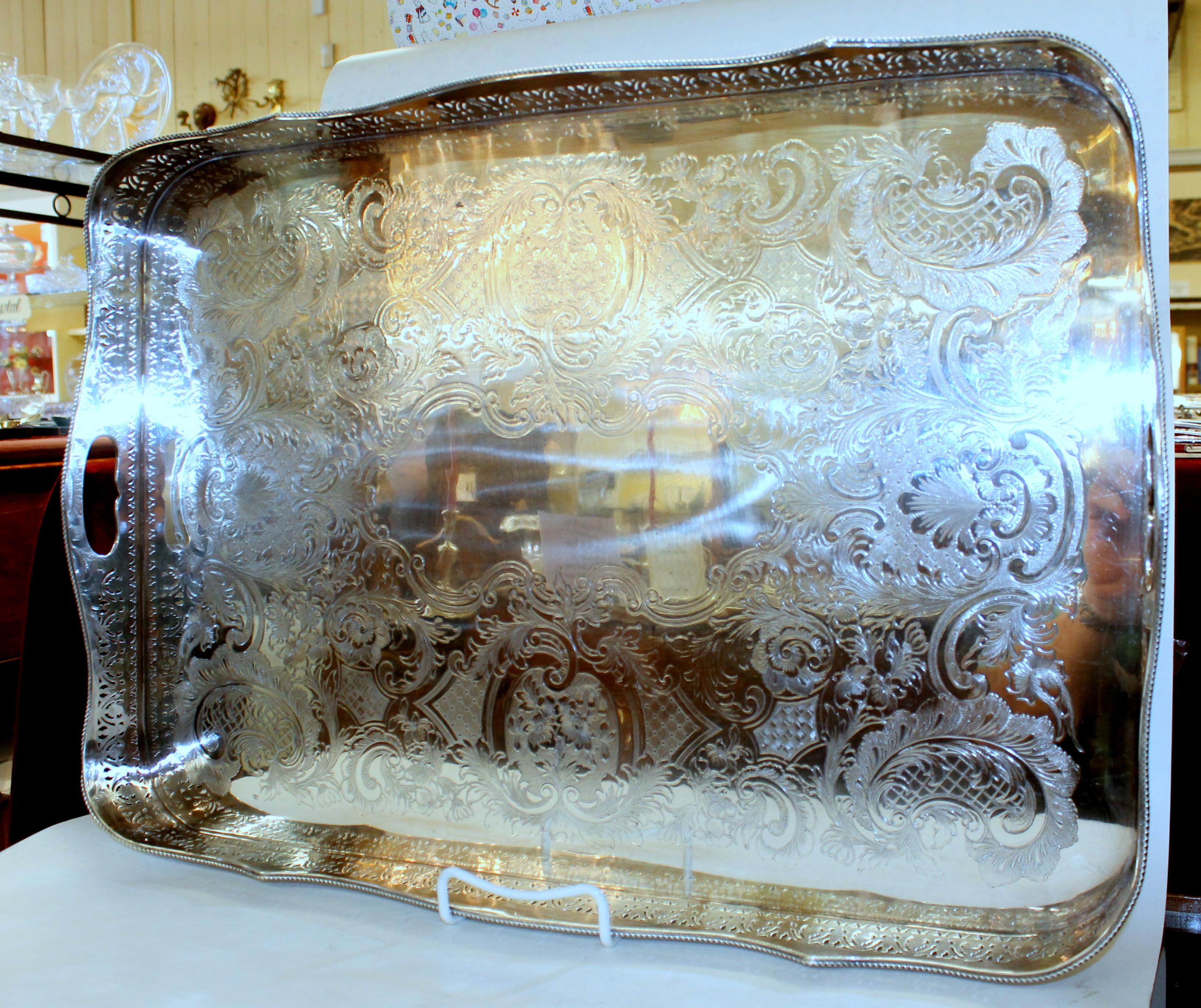 20th Century English Silver Plate Pierced Border Rectangular Gallery Tray, Ellis Silver Co.