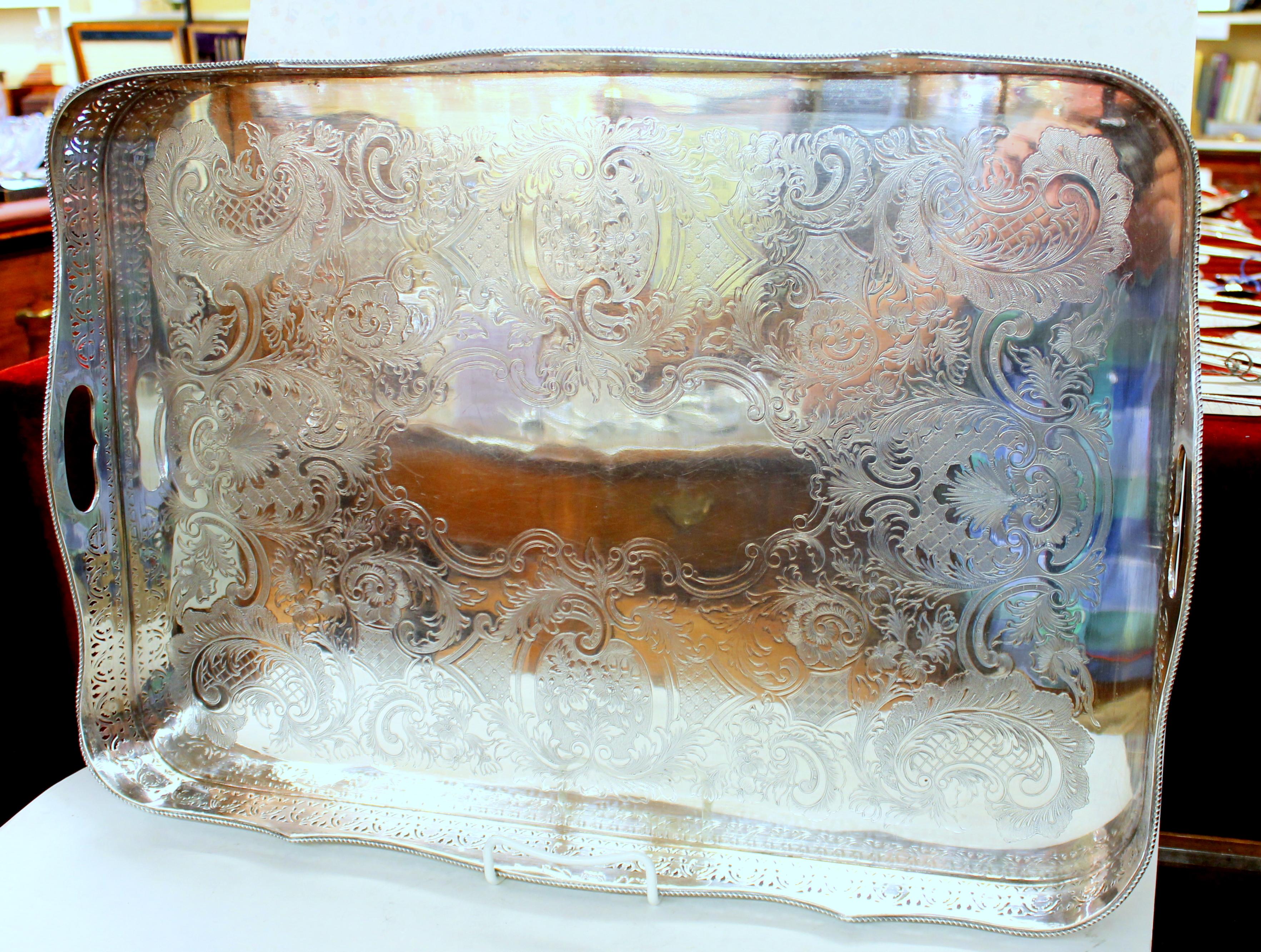 English Silver Plate Pierced Border Rectangular Gallery Tray, Ellis Silver Co. 1