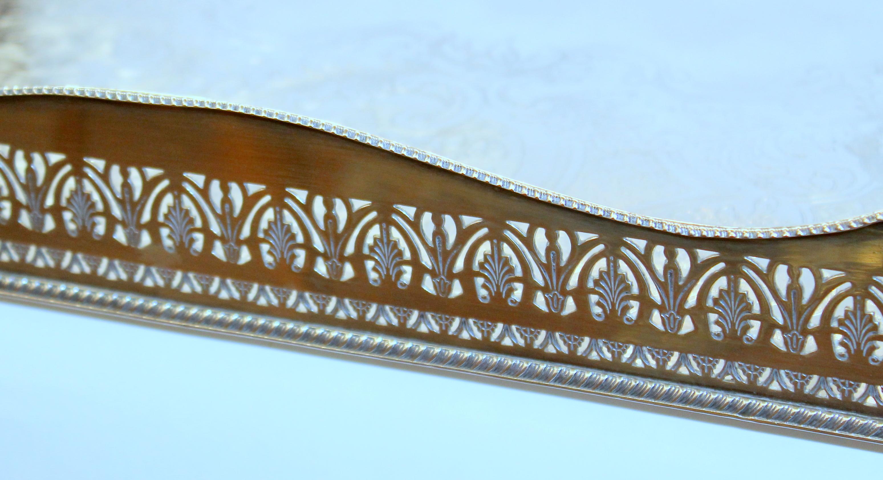 English Silver Plate Pierced Border Rectangular Gallery Tray, Ellis Silver Co. 4
