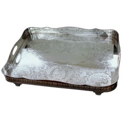 English Silver Plate Pierced Border Rectangular Gallery Tray, Ellis Silver Co.