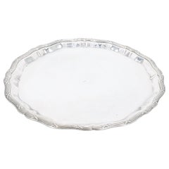 Bandeja redonda de plata inglesa para servicio de mesa y bar