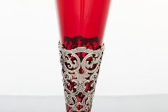 English Silver Plate / Ruby Glass Tall Vase