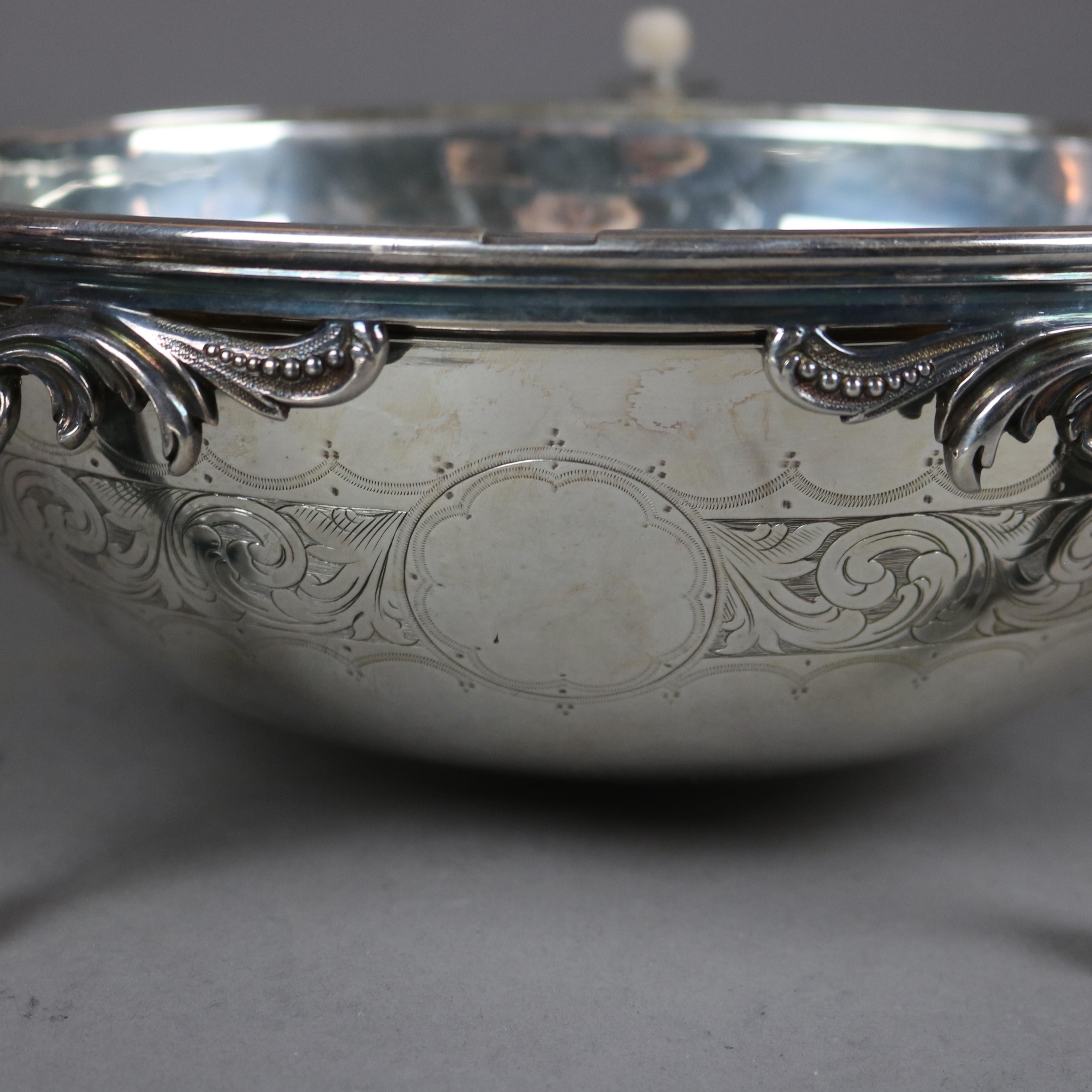 English Silver Plate Swivel Top Acanthus & Claw Foot Serving Dish, 20th C 8