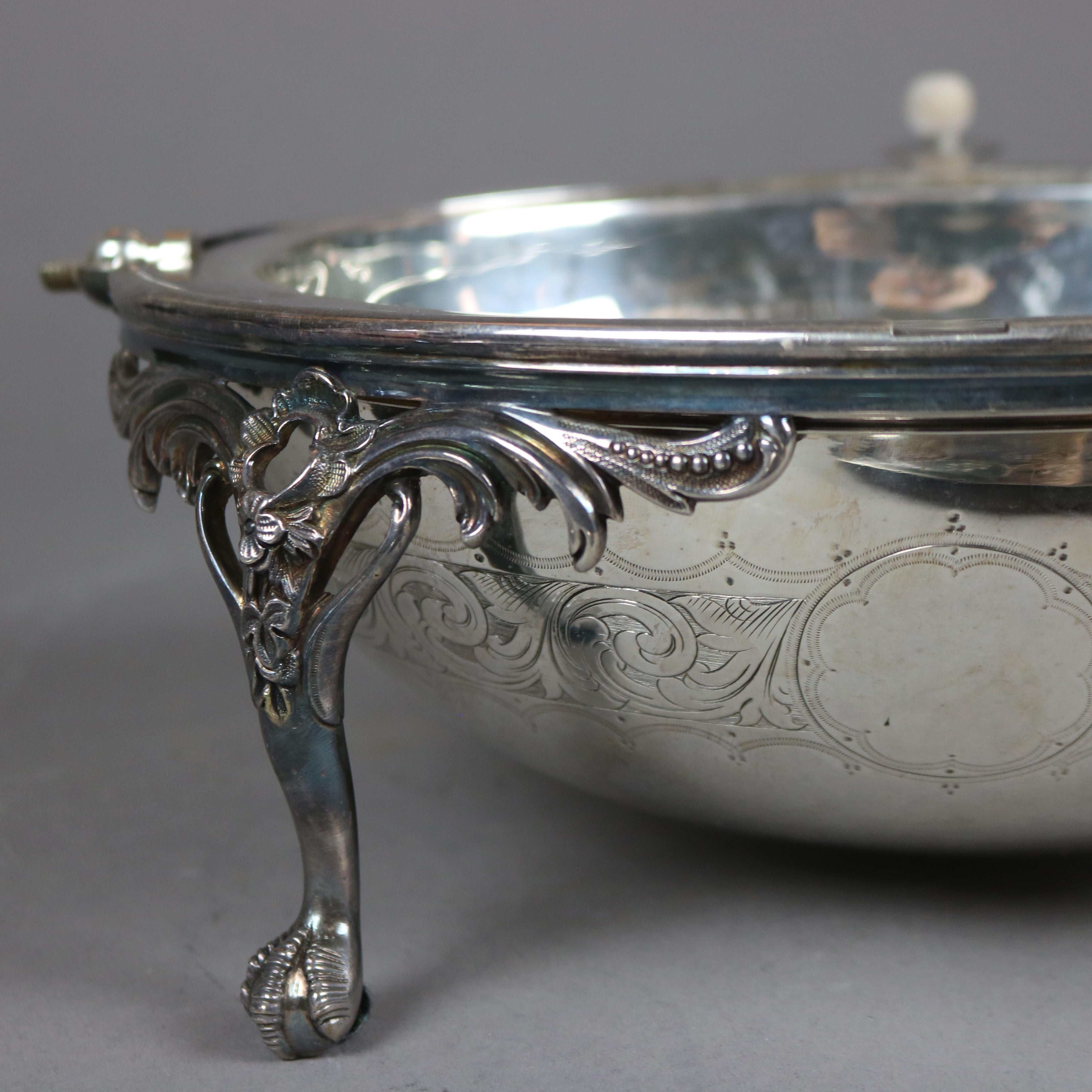English Silver Plate Swivel Top Acanthus & Claw Foot Serving Dish, 20th C 9
