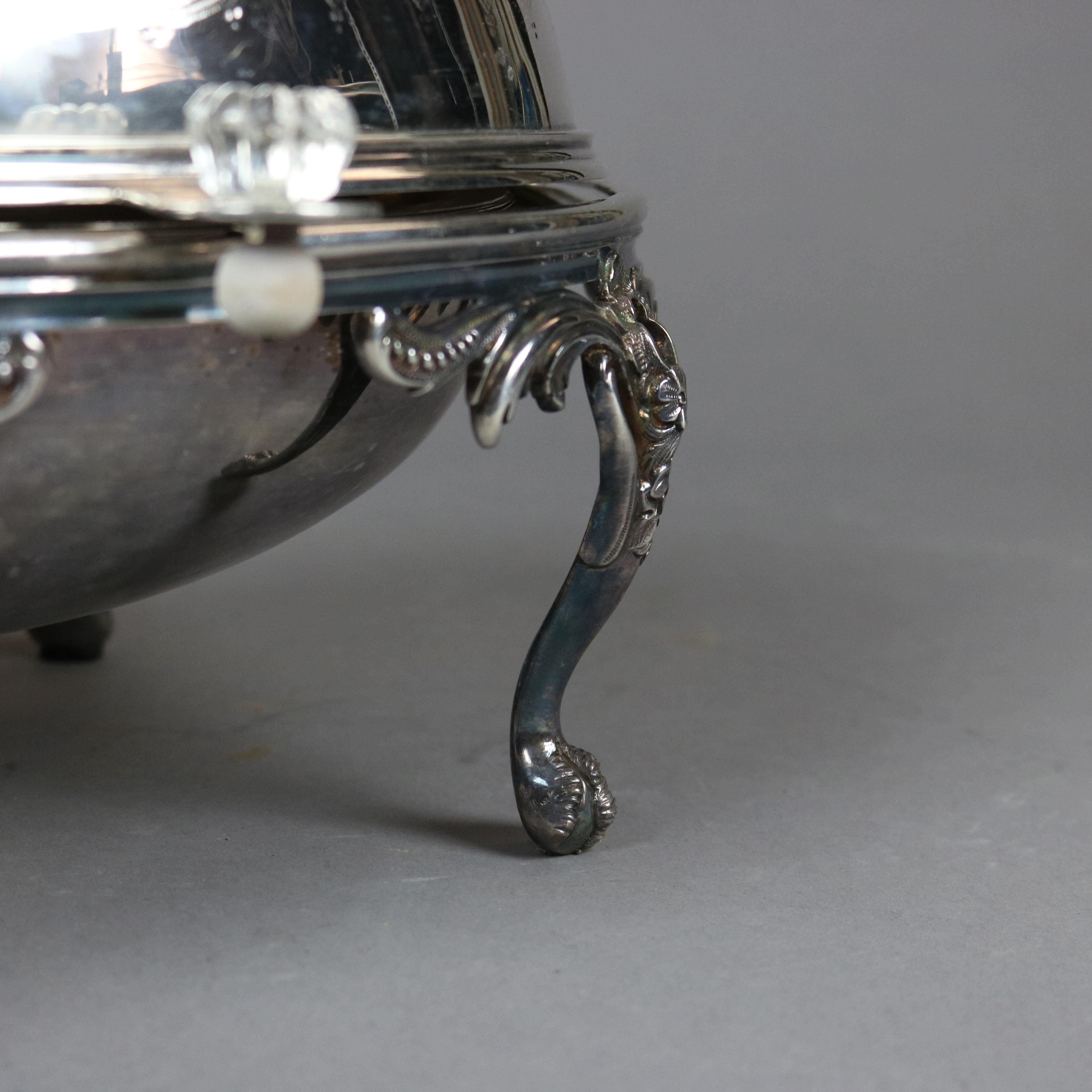 English Silver Plate Swivel Top Acanthus & Claw Foot Serving Dish, 20th C 11